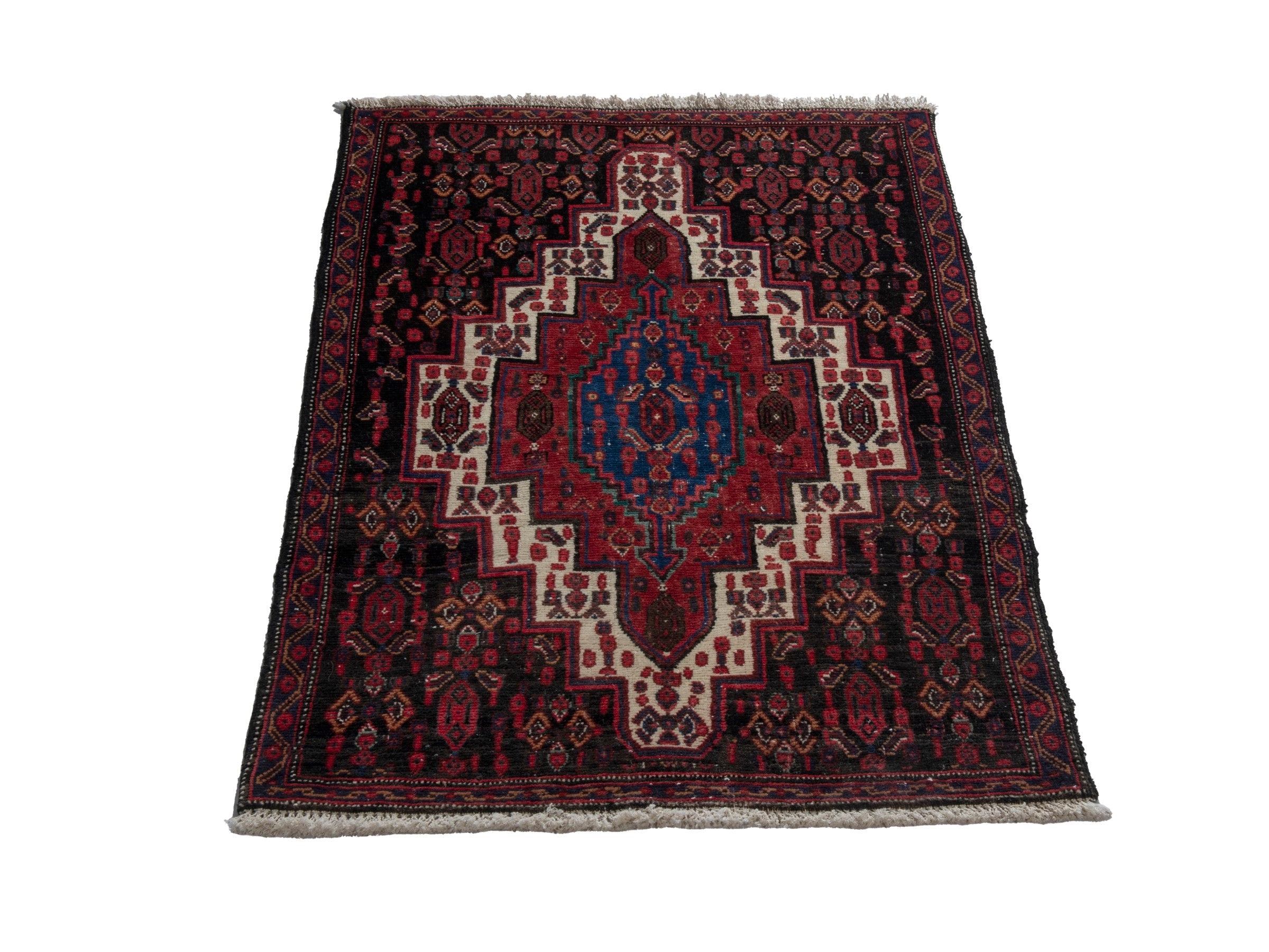 Persian Sanandaj accent rug in burgundy and deep red, view 3 of 7
