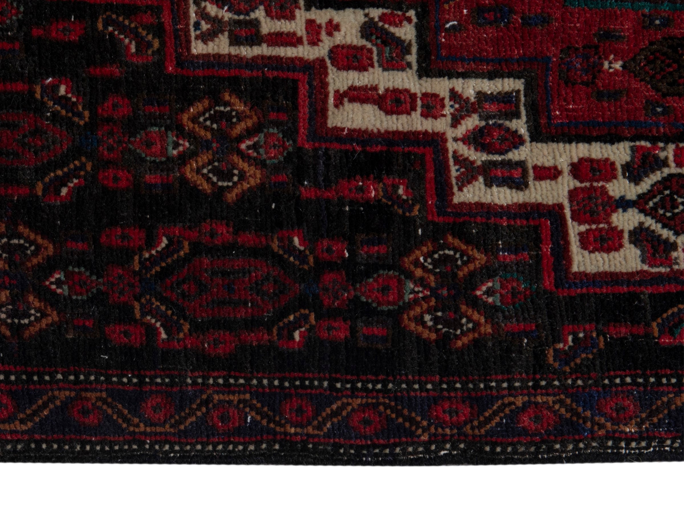 Persian Sanandaj accent rug in burgundy and deep red, view 4 of 7