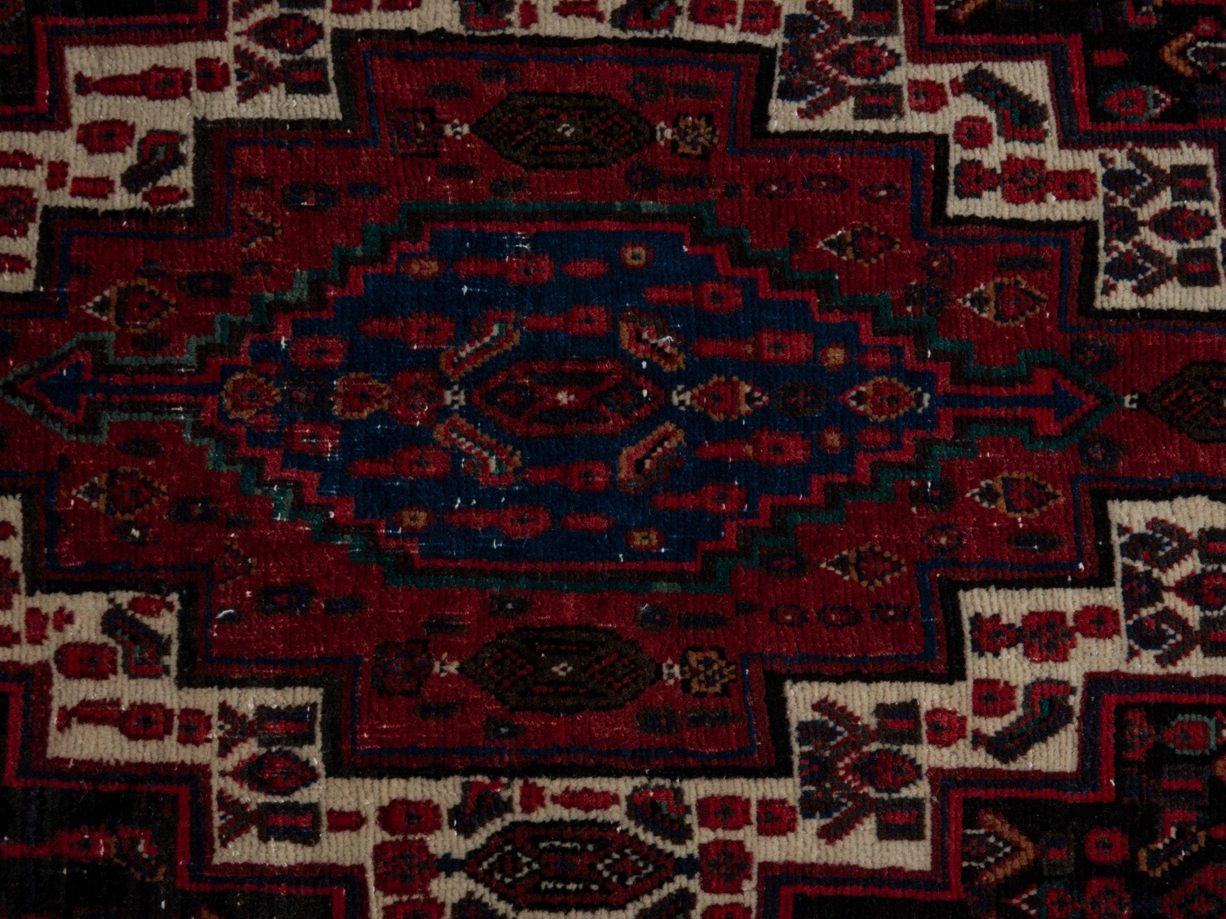Persian Sanandaj accent rug in burgundy and deep red, view 6 of 7