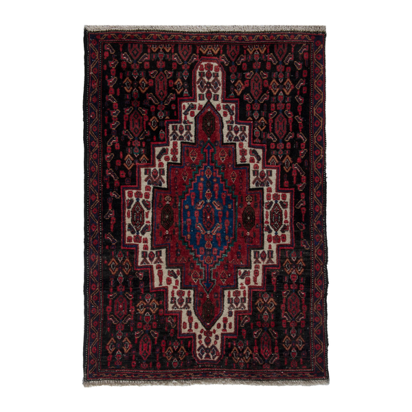 Persian Sanandaj accent rug in burgundy and deep red, 2'4" x 3'7"