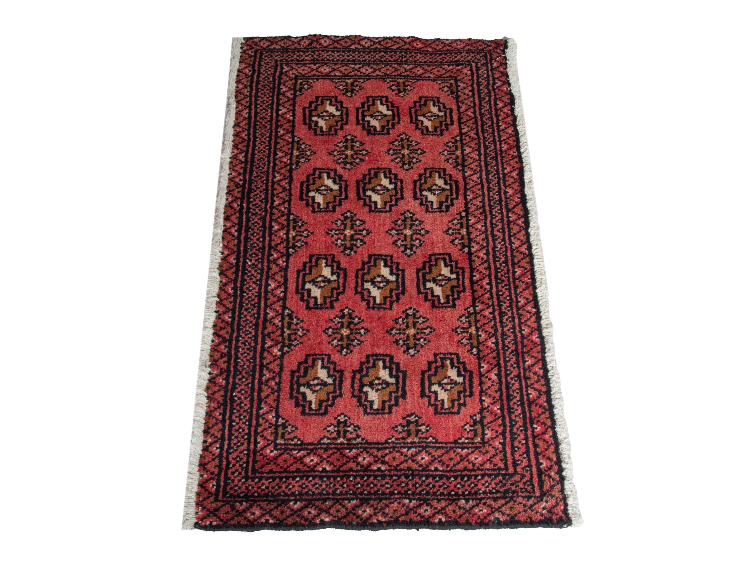 Persian Torkaman accent rug in faded red and black cherry, view 2 of 6