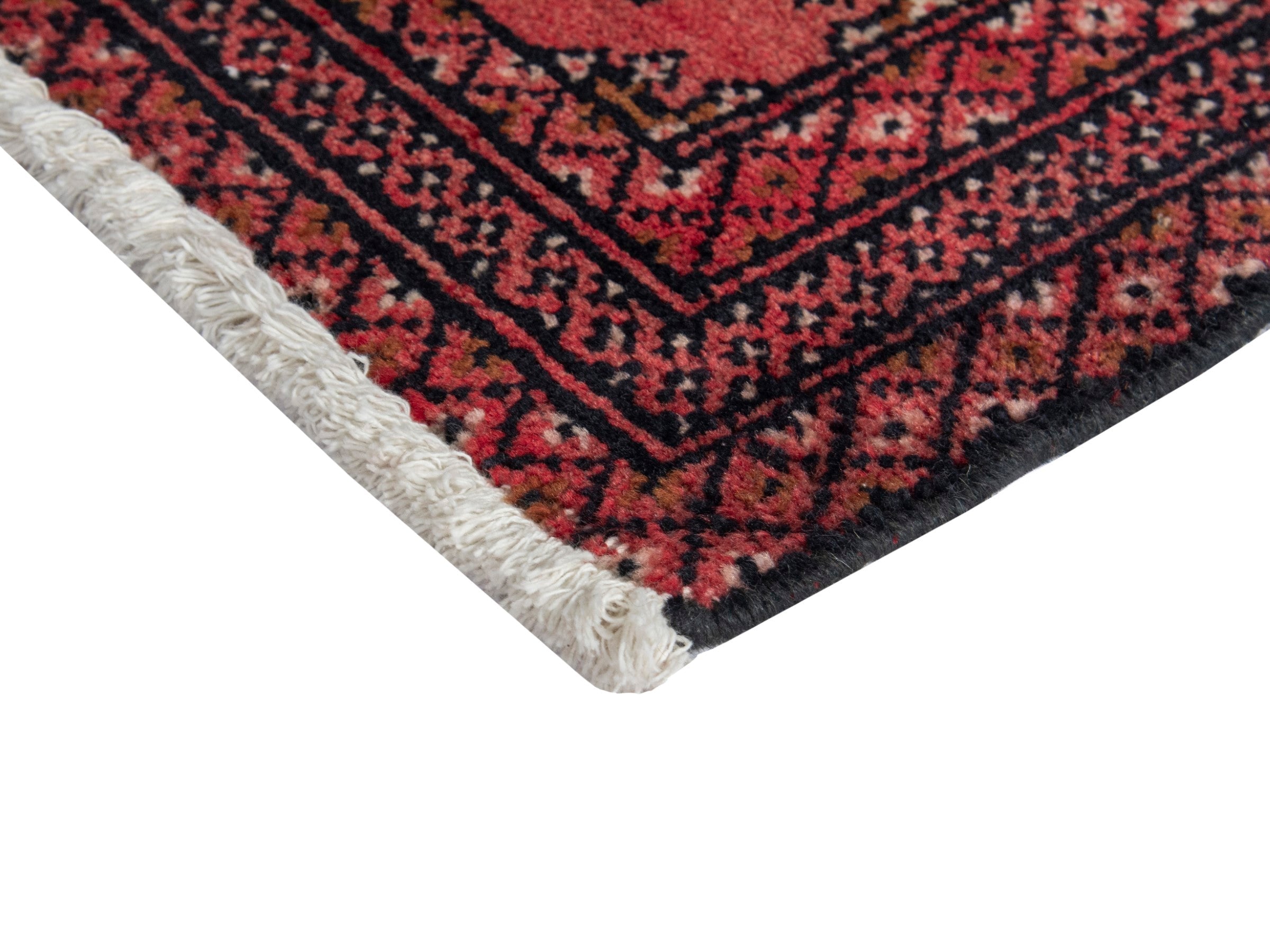 Persian Torkaman accent rug in faded red and black cherry, view 4 of 6