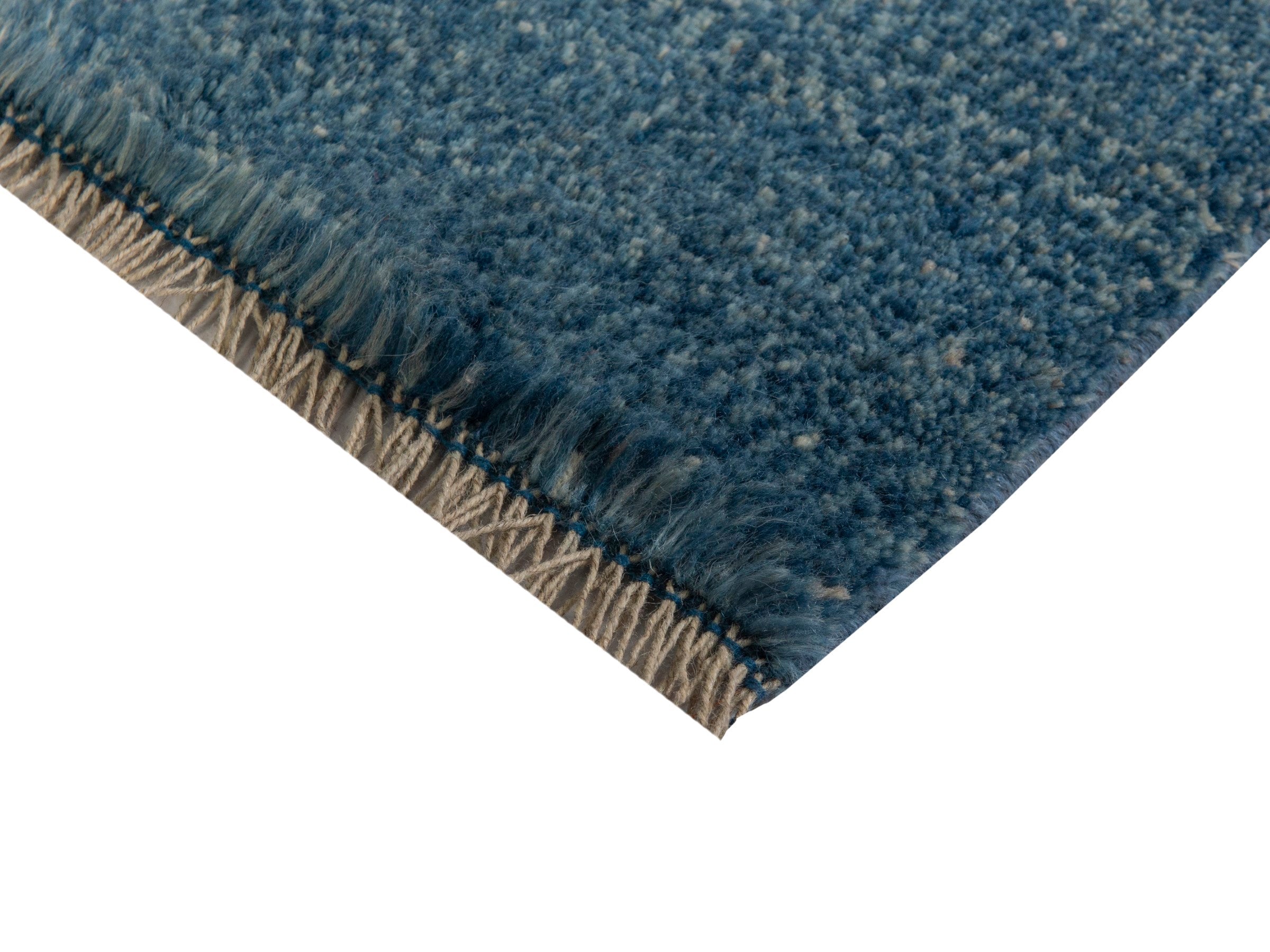 Persian Gabbeh accent rug in teal and dark teal, view 4 of 6