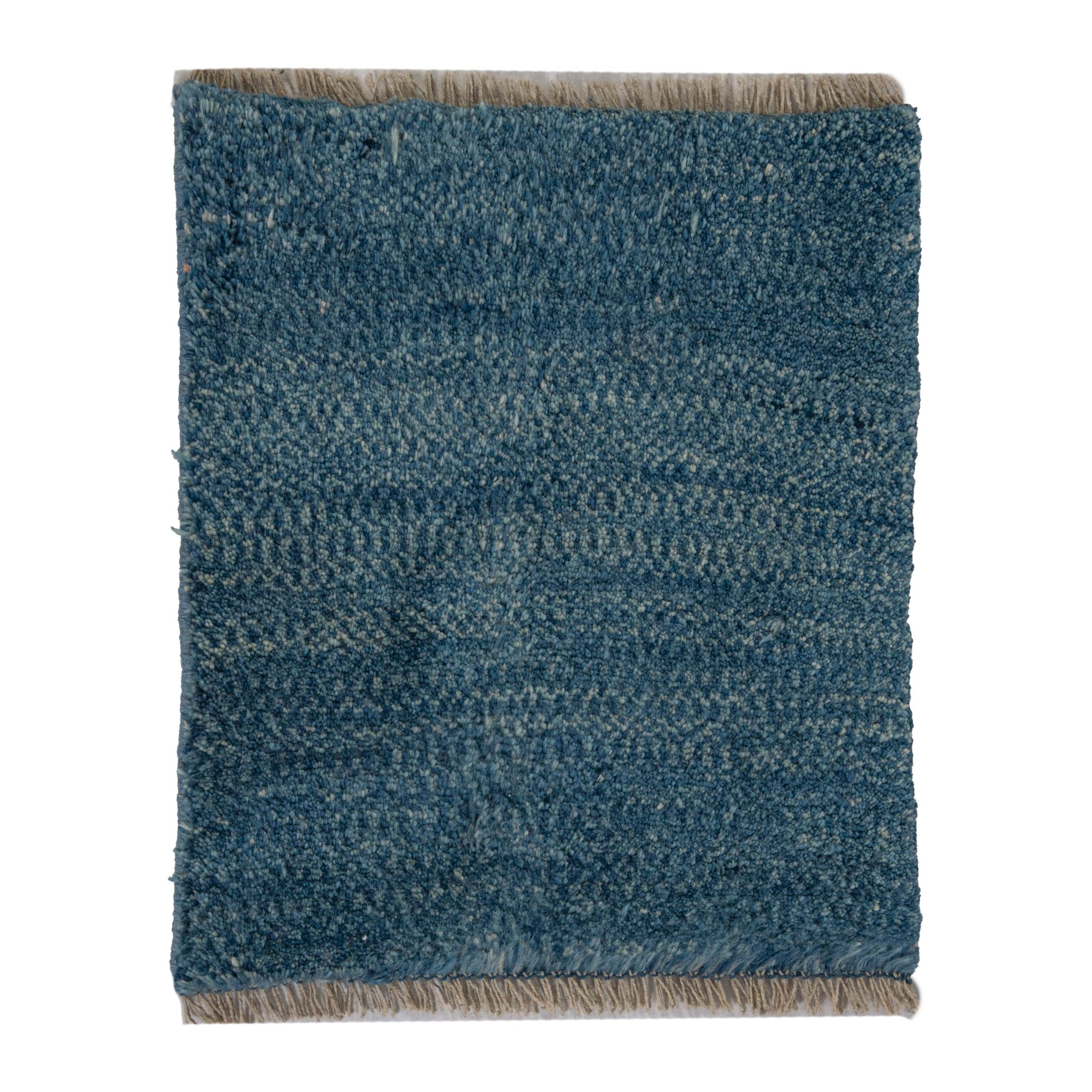 Persian Gabbeh accent rug in teal and dark teal, 1'8" x 1'10"