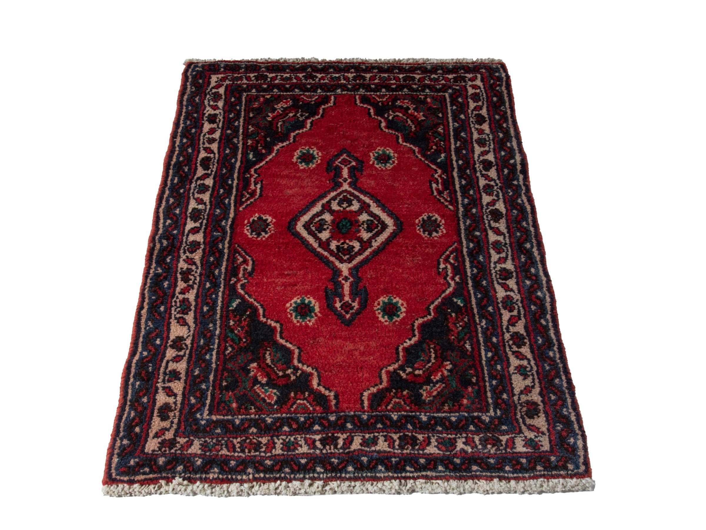 Persian Hamedan accent rug in deep red and burgundy, view 3 of 7