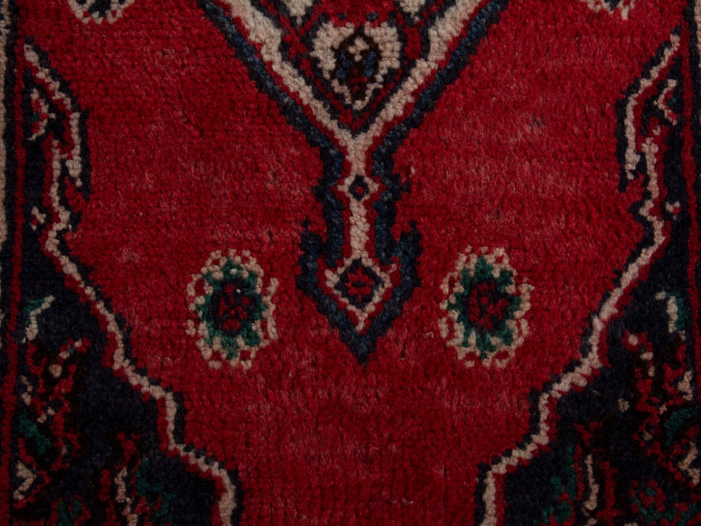 Persian Hamedan accent rug in deep red and burgundy, view 6 of 7