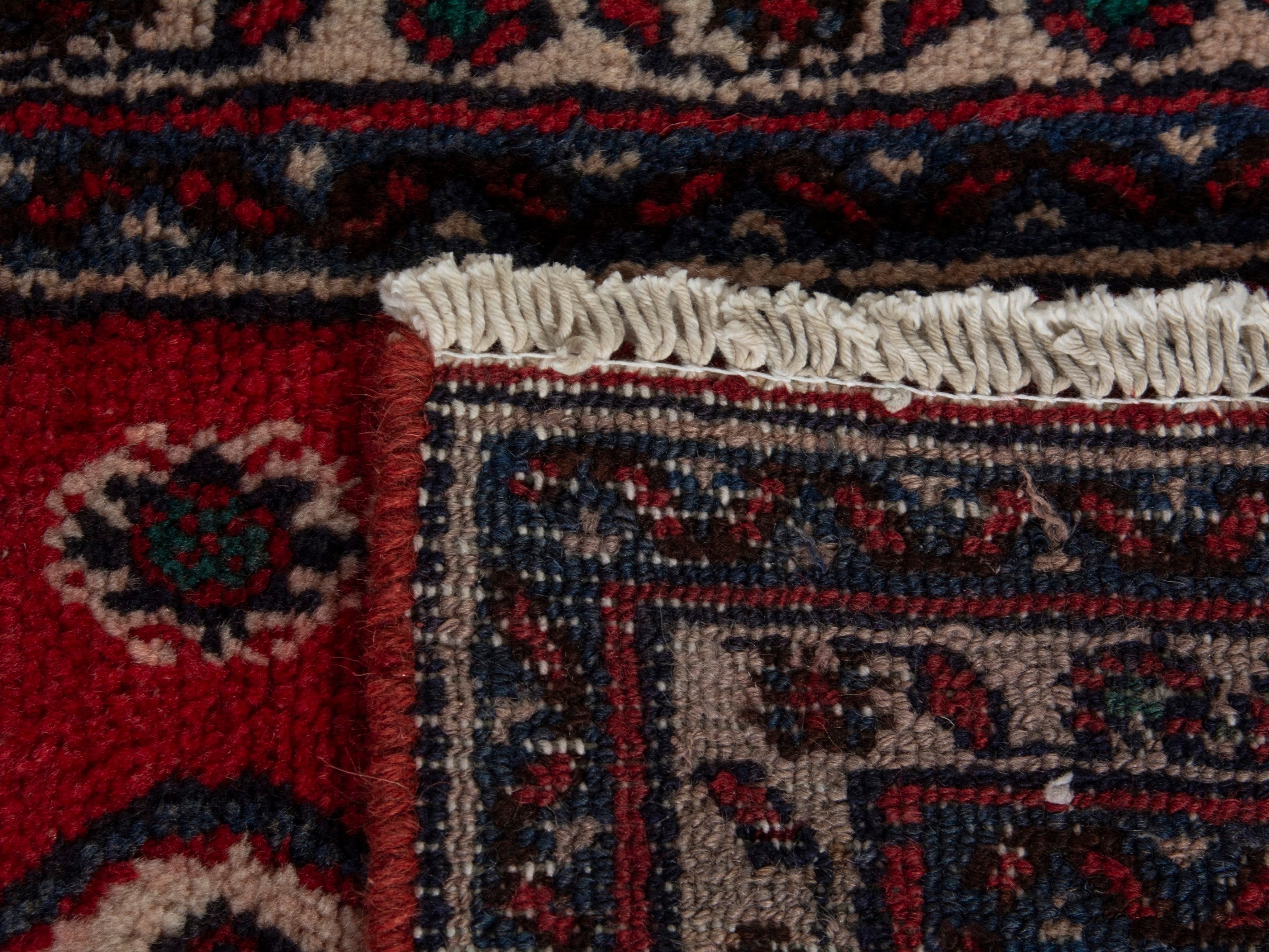 Persian Hamedan accent rug in deep red and burgundy, view 7 of 7