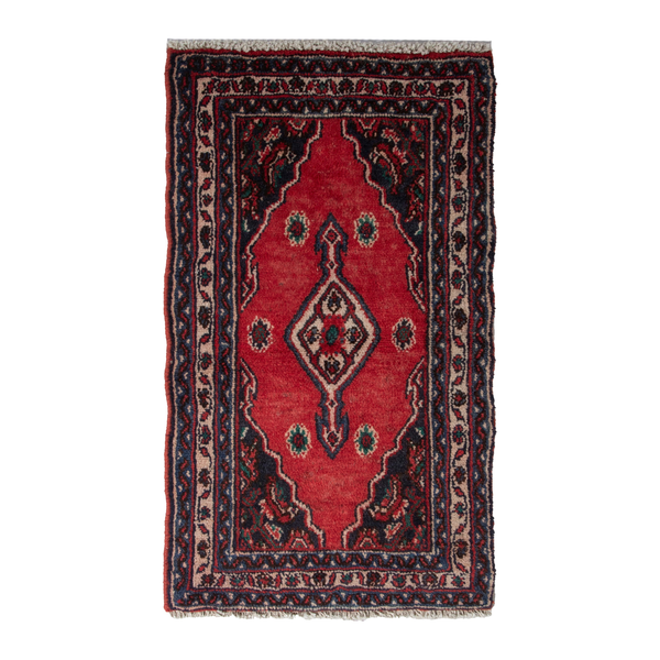 Persian Hamedan accent rug in deep red and burgundy, 2'2" x 3'6"