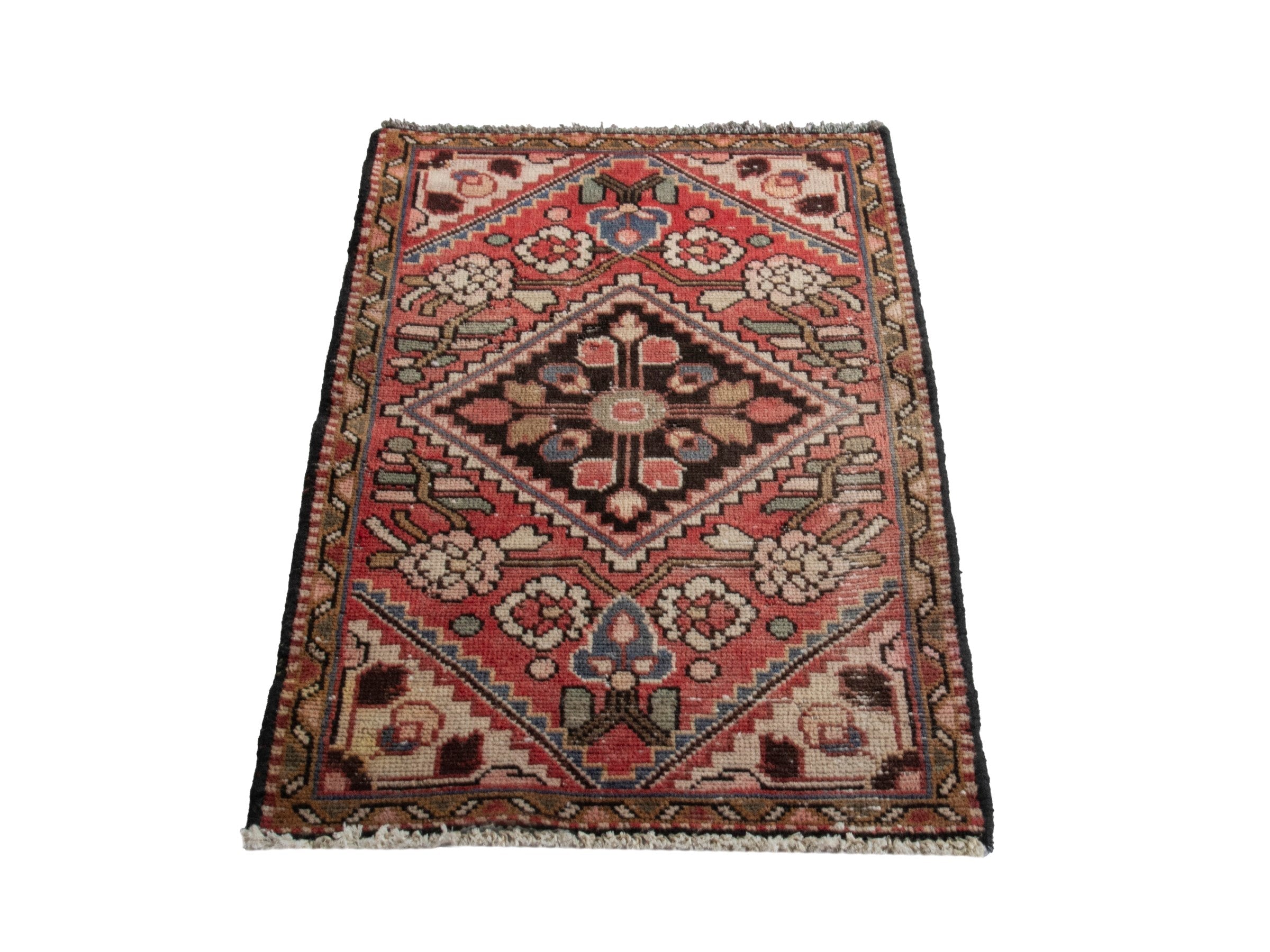 Persian Hamedan accent rug in deep red and clay, view 2 of 7