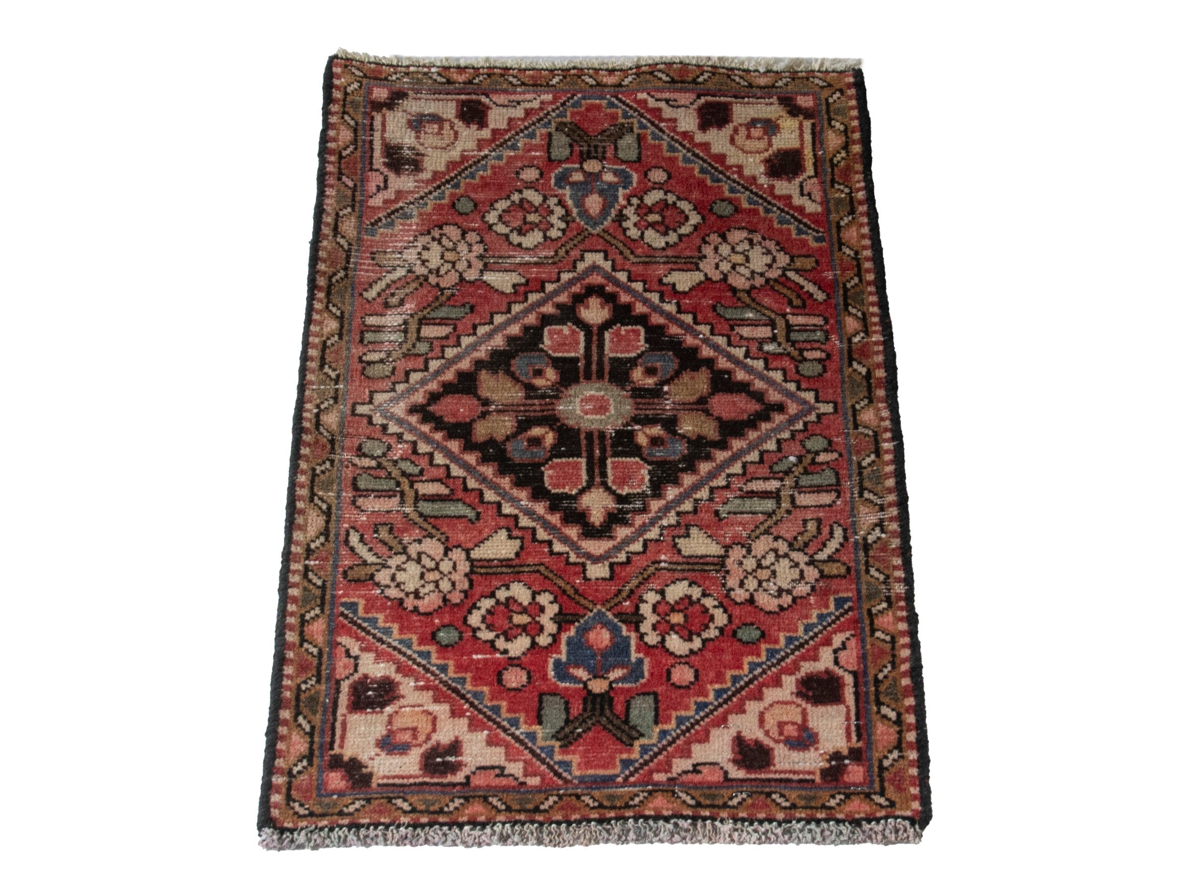 Persian Hamedan accent rug in deep red and clay, view 3 of 7