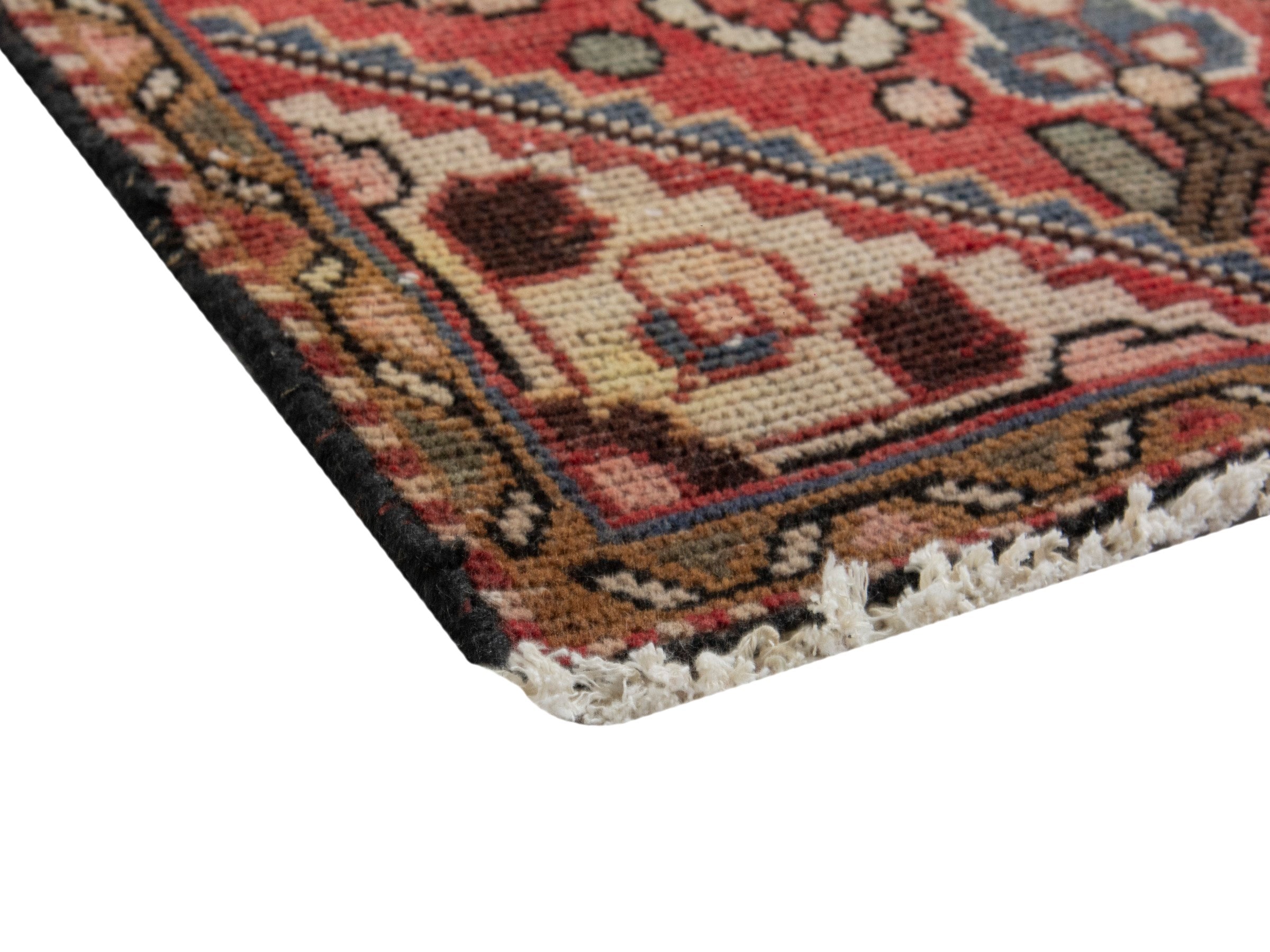 Persian Hamedan accent rug in deep red and clay, view 5 of 7