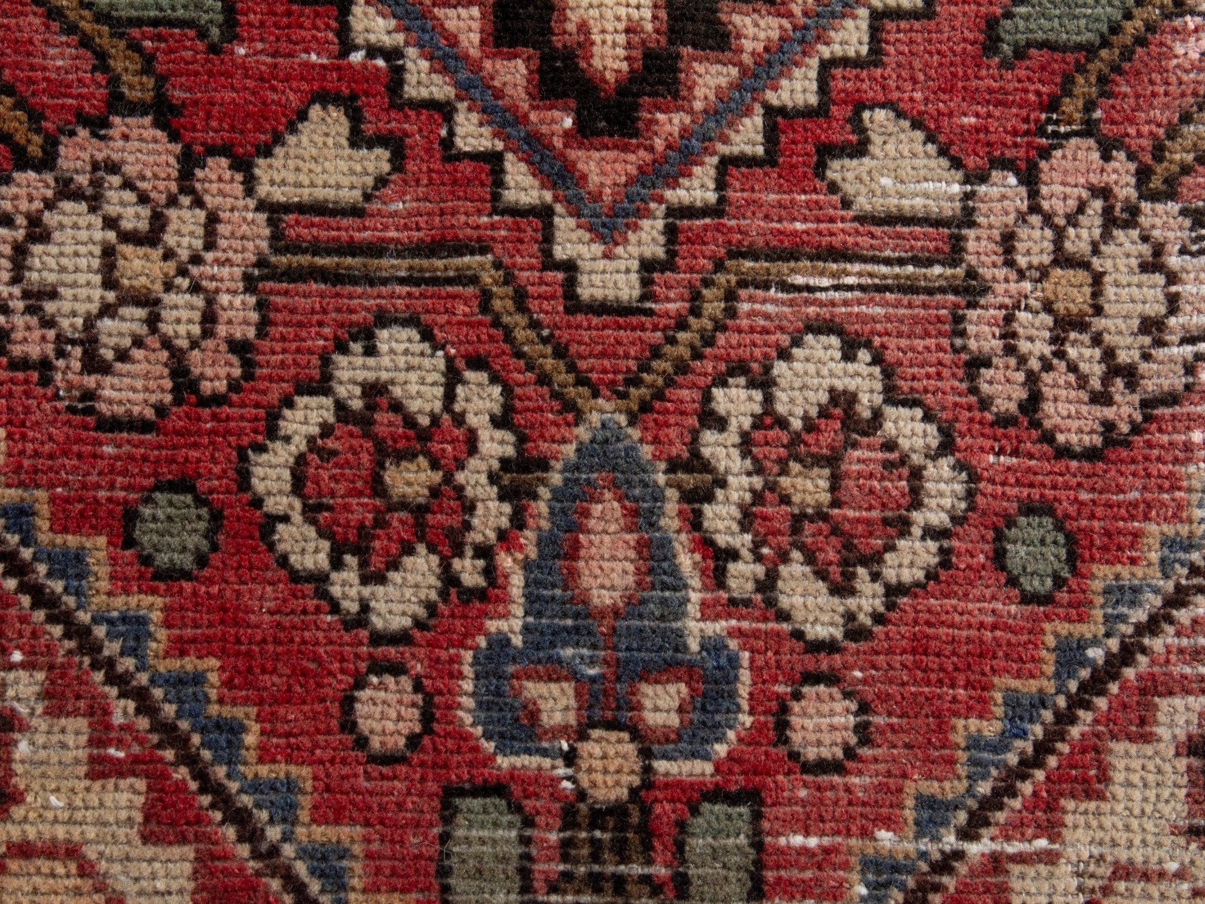 Persian Hamedan accent rug in deep red and clay, view 6 of 7
