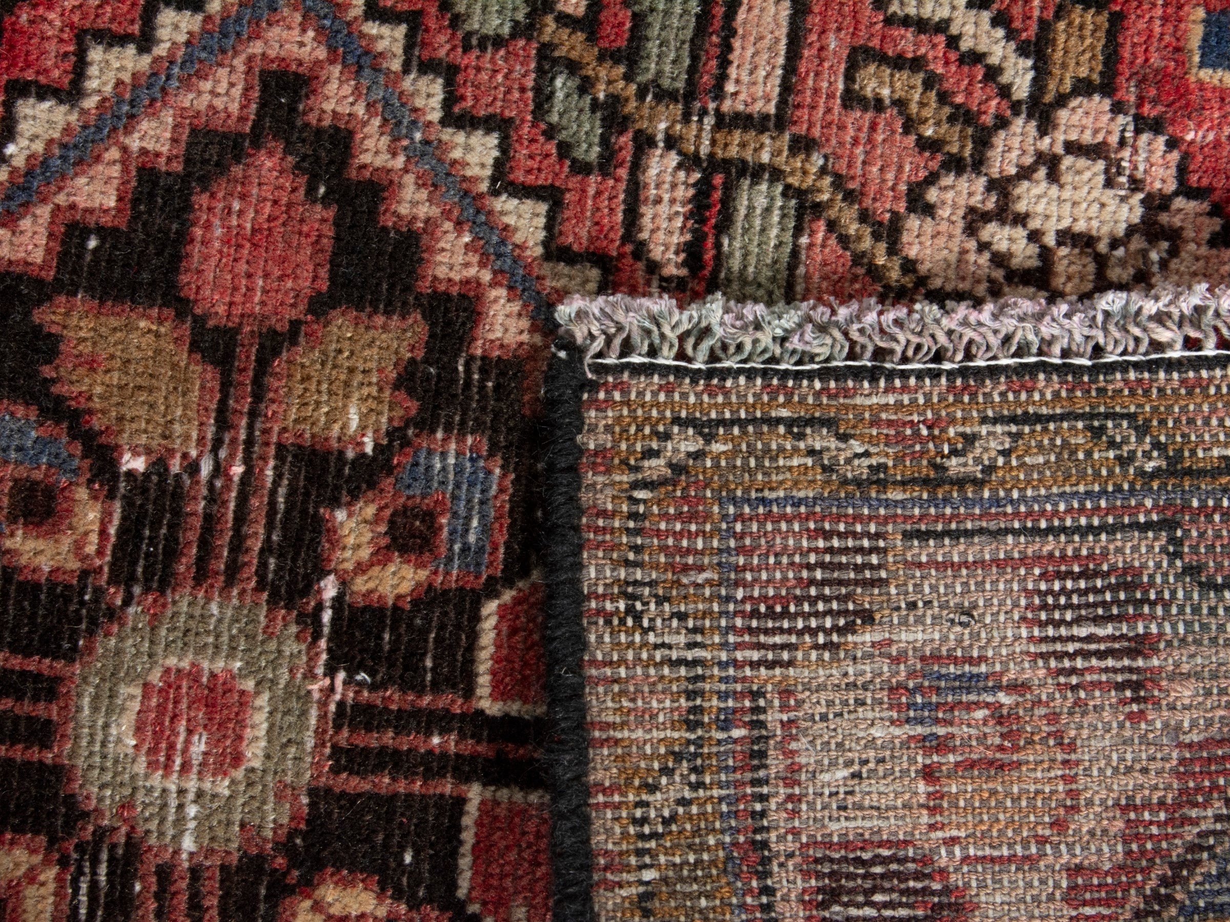 Persian Hamedan accent rug in deep red and clay, view 7 of 7