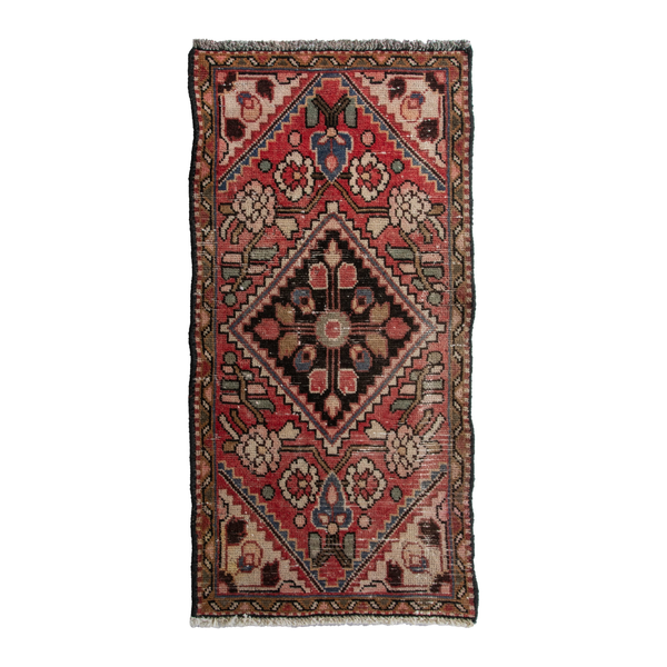 Persian Hamadan accent rug in deep red and clay, 1'8" x 3'1"