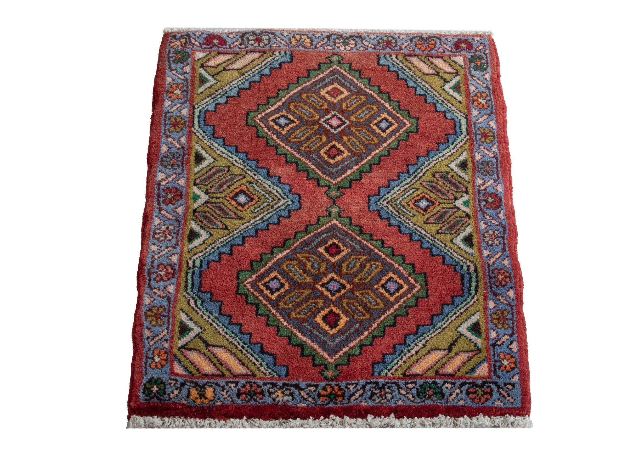 Persian Asadabad accent rug in deep red and brown, view 2 of 8