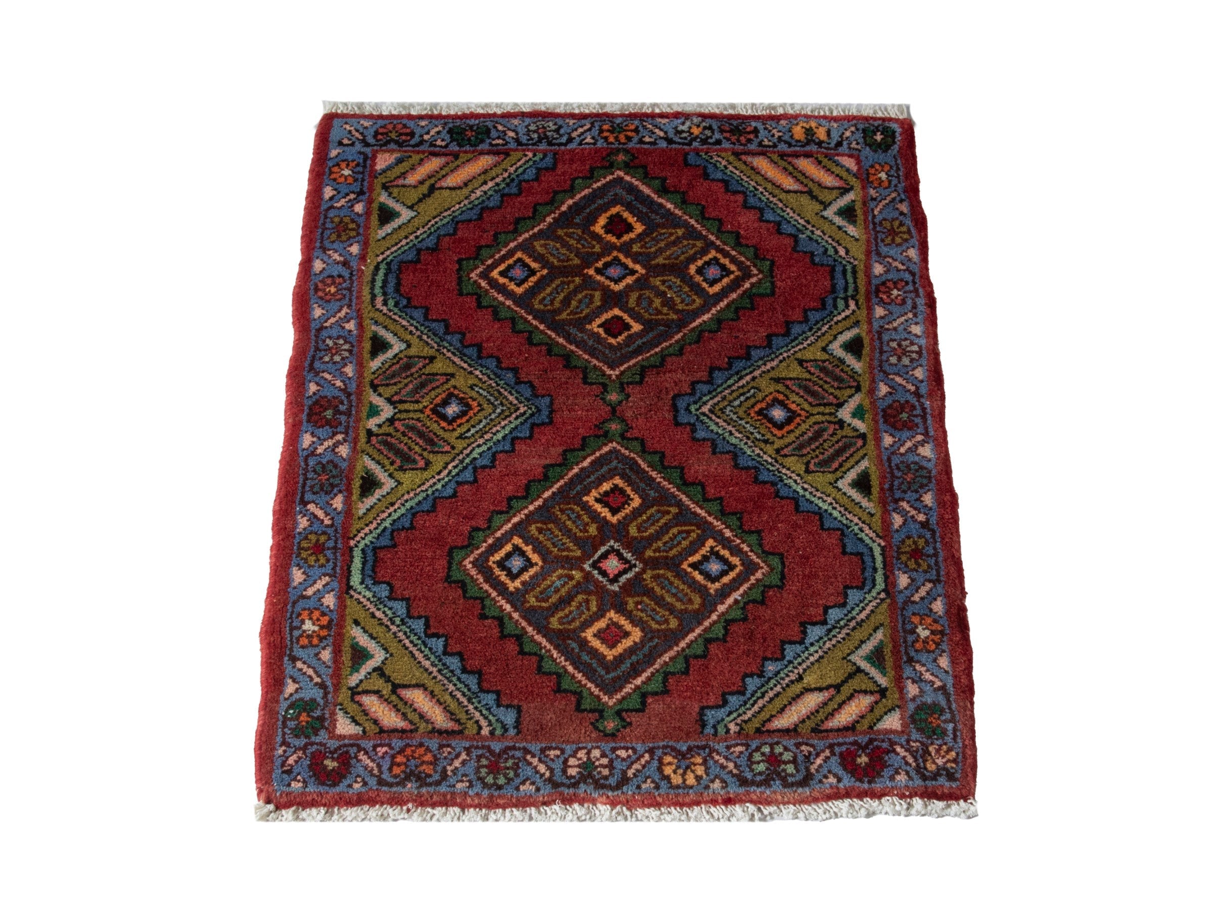 Persian Asadabad accent rug in deep red and brown, view 3 of 8
