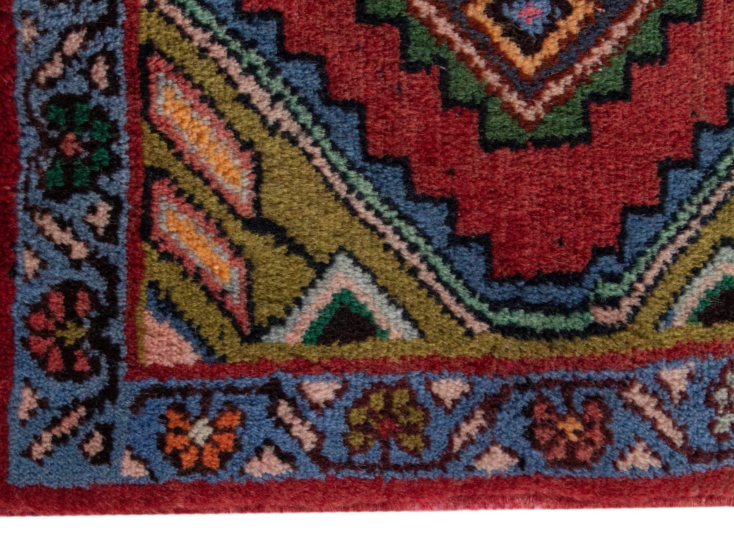 Persian Asadabad accent rug in deep red and brown, view 4 of 8