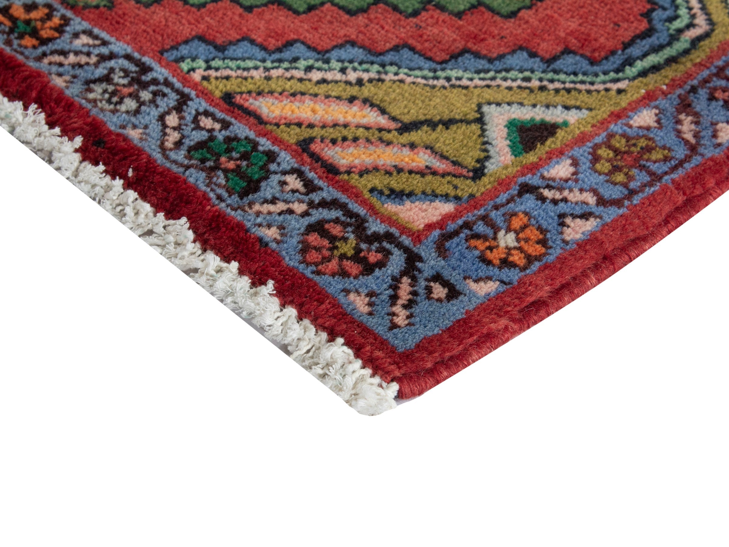 Persian Asadabad accent rug in deep red and brown, view 5 of 8