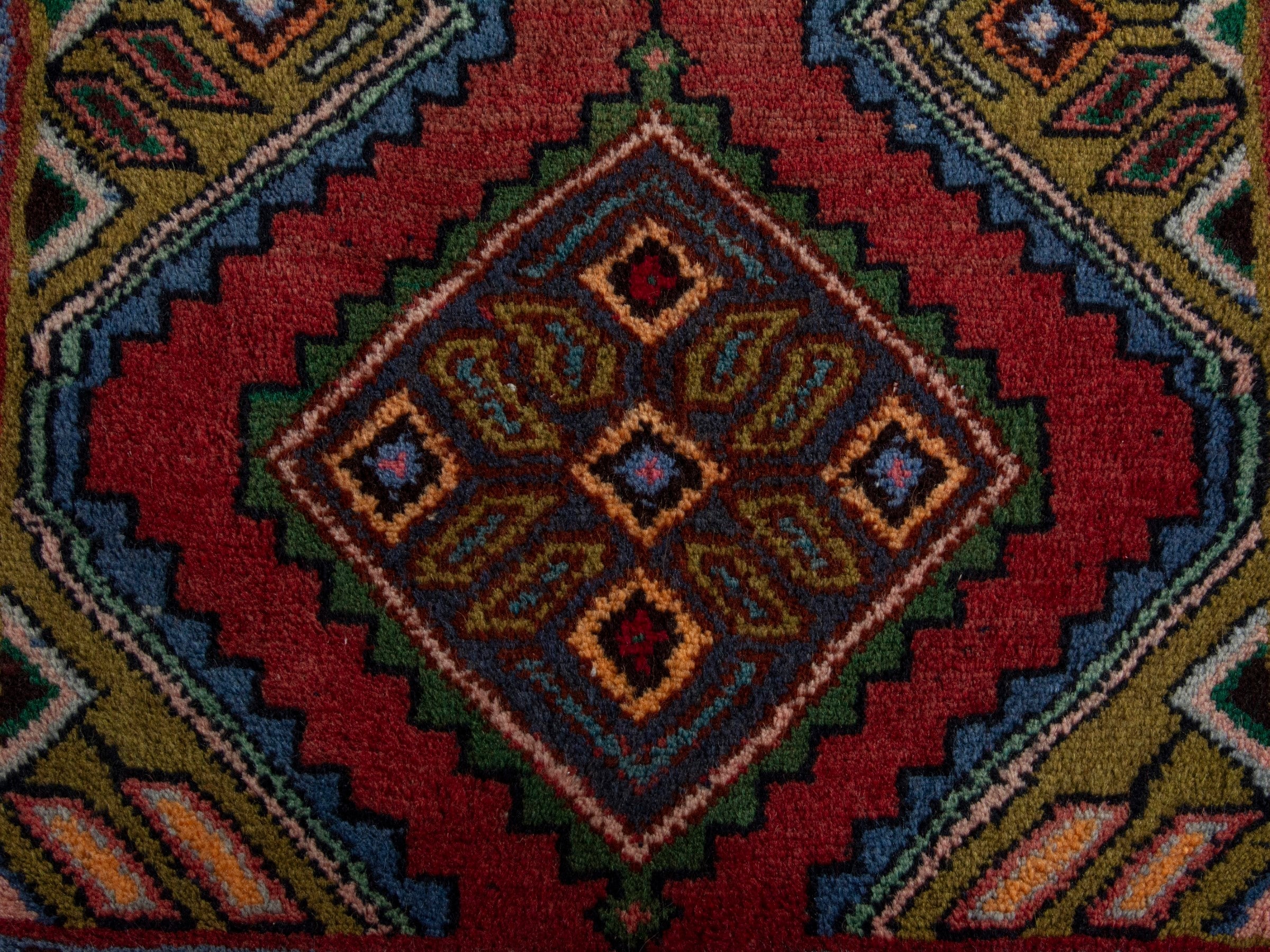 Persian Asadabad accent rug in deep red and brown, view 6 of 8