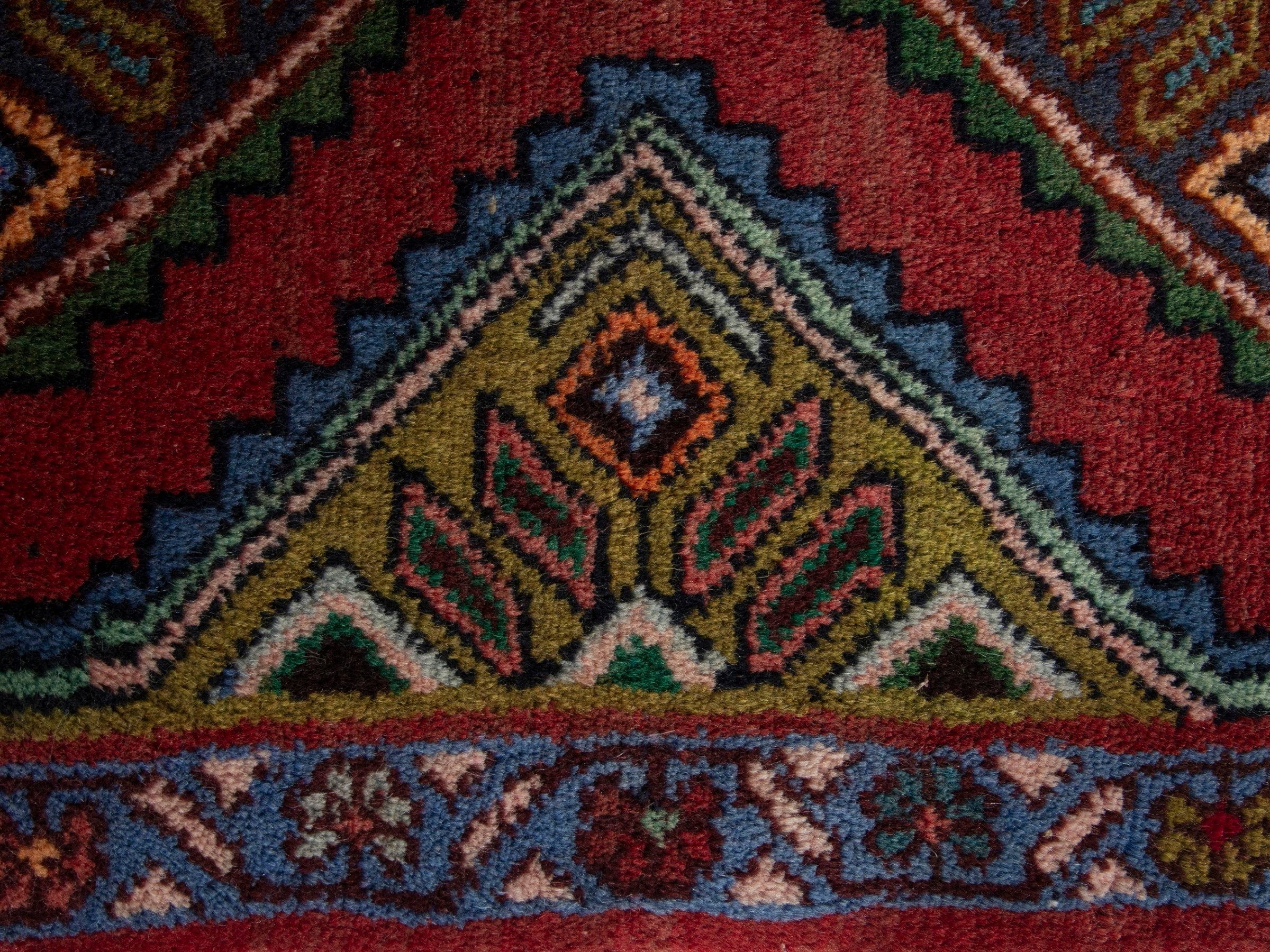 Persian Asadabad accent rug in deep red and brown, view 7 of 8