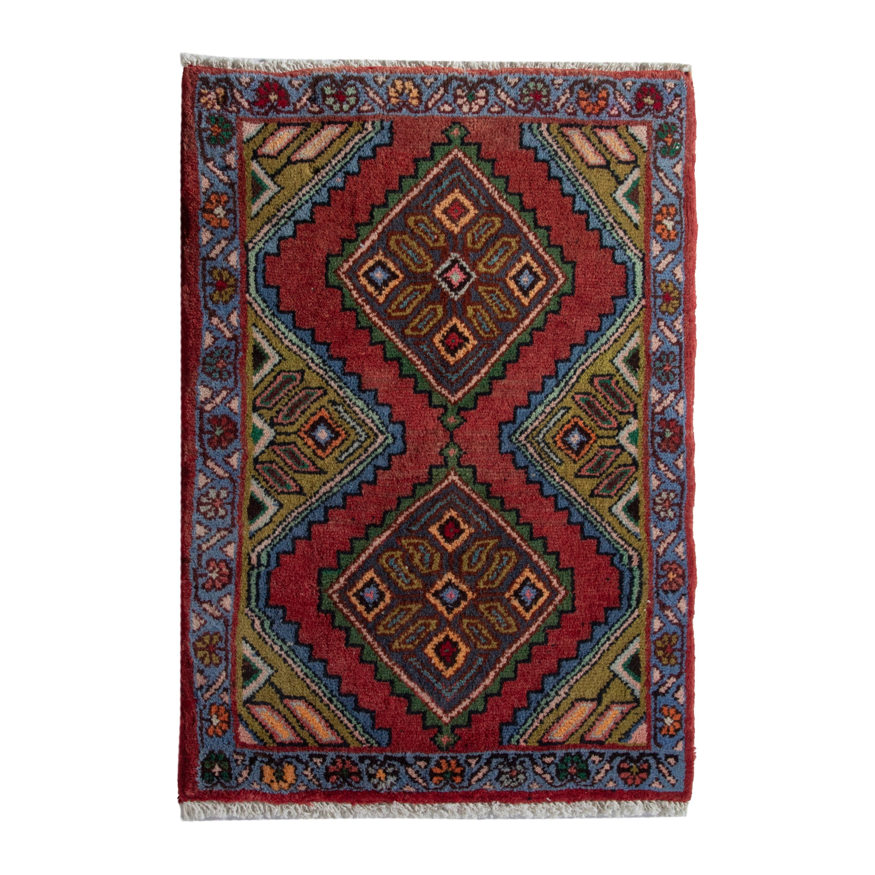 Persian Asadabad accent rug in deep red and brown, 1'10" x 2'6"