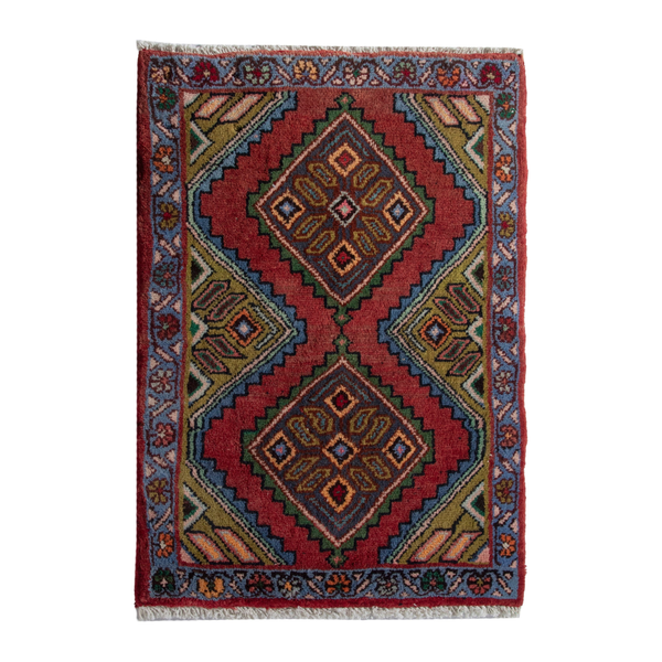 Persian Asadabad accent rug in deep red and brown, 1'10" x 2'6"