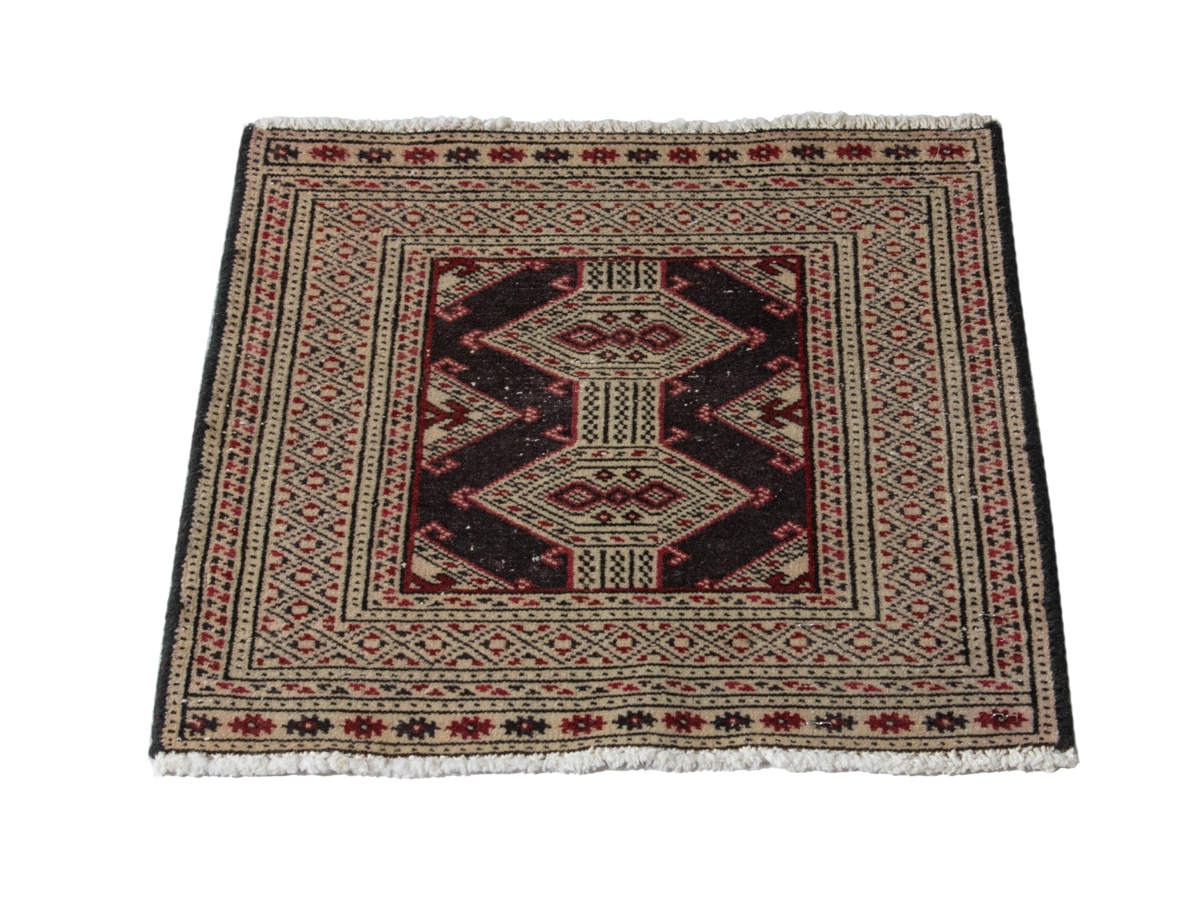 Persian Torkaman accent rug in cream and burgundy, view 3 of 7