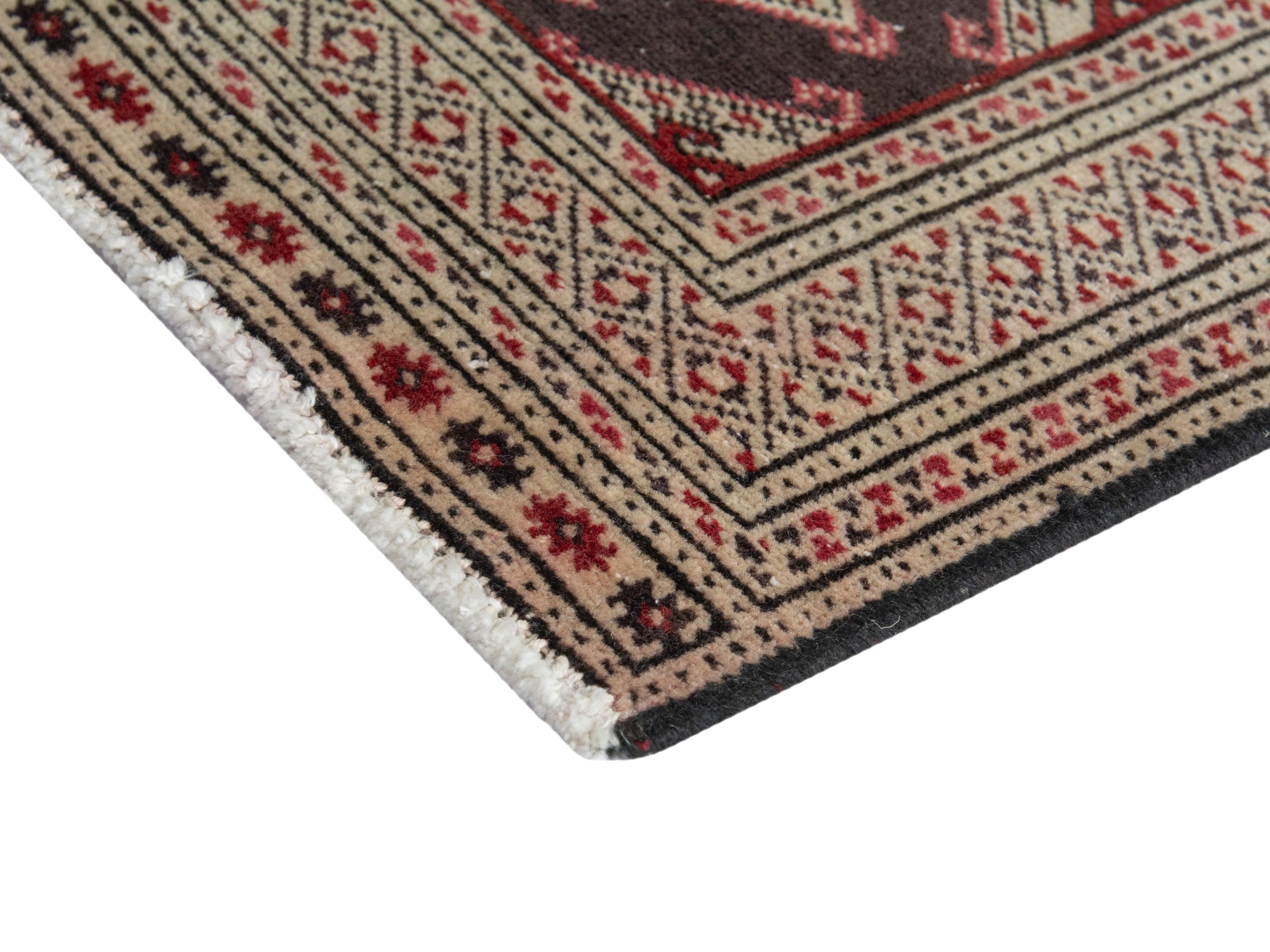 Persian Torkaman accent rug in cream and burgundy, view 5 of 7