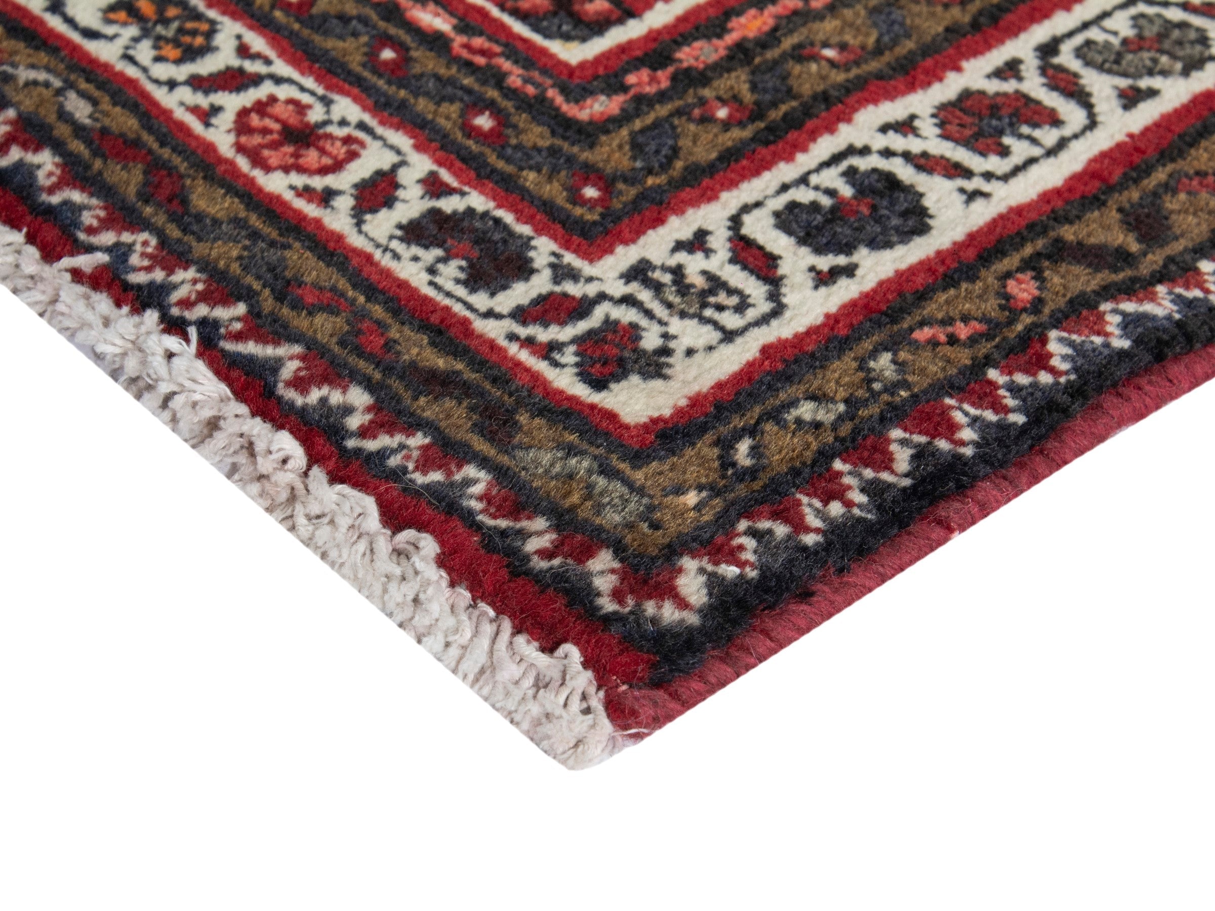 Persian Hamedan accent rug in burgundy and ivory, view 5 of 8