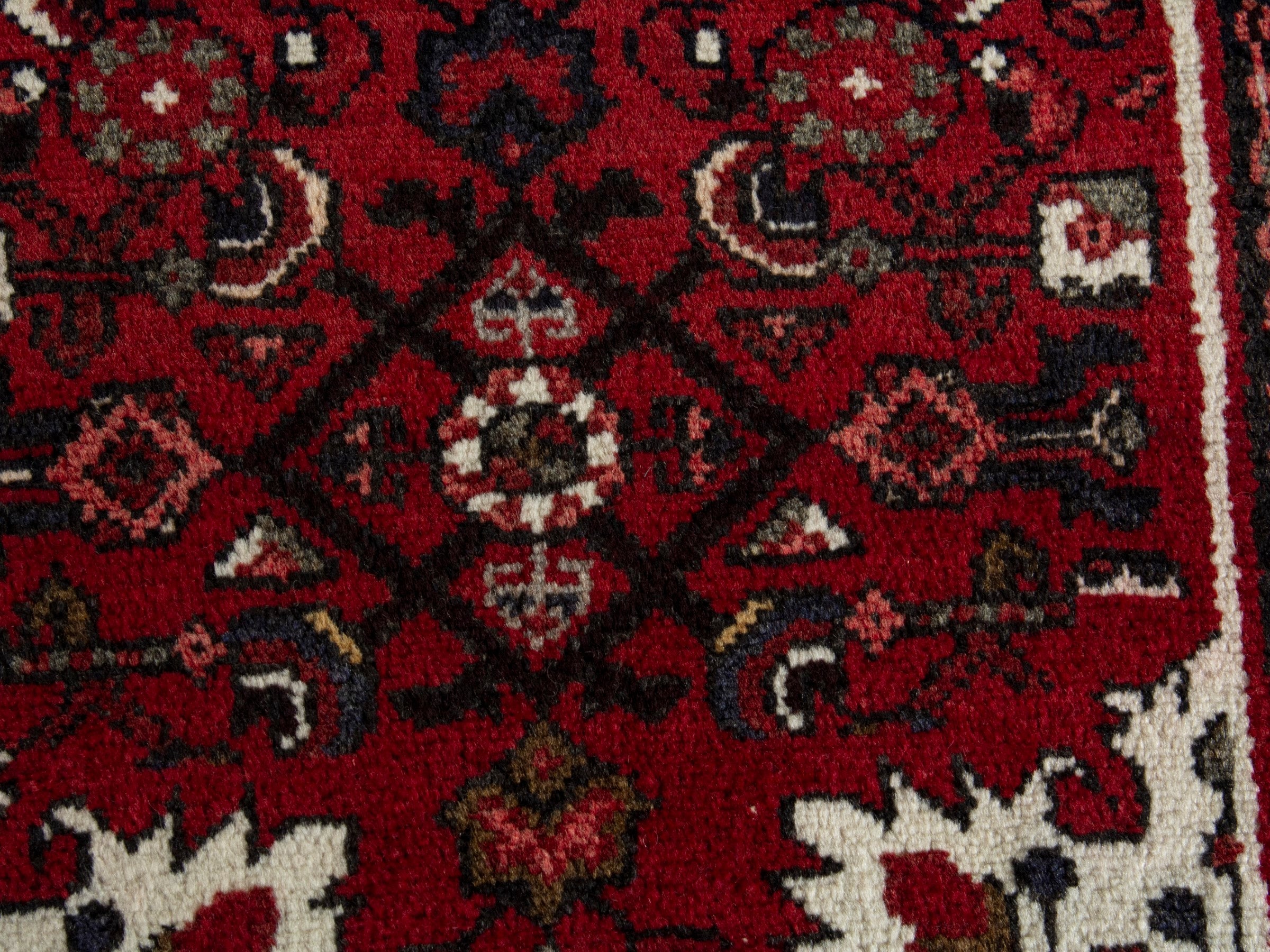 Persian Hamedan accent rug in burgundy and ivory, view 6 of 8
