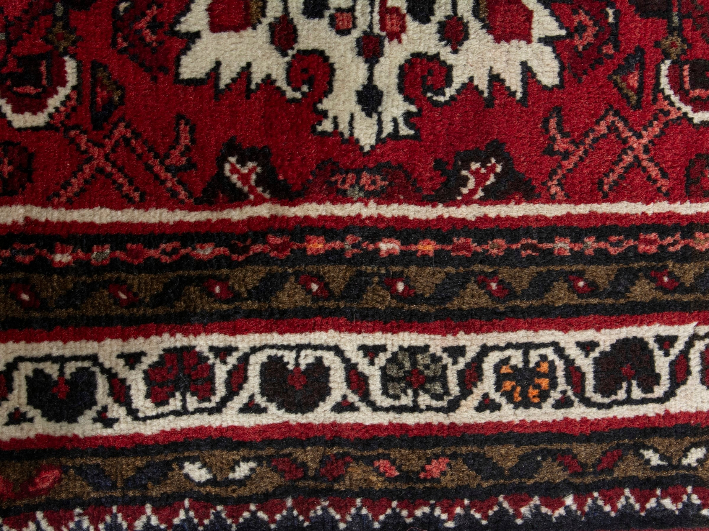 Persian Hamedan accent rug in burgundy and ivory, view 7 of 8