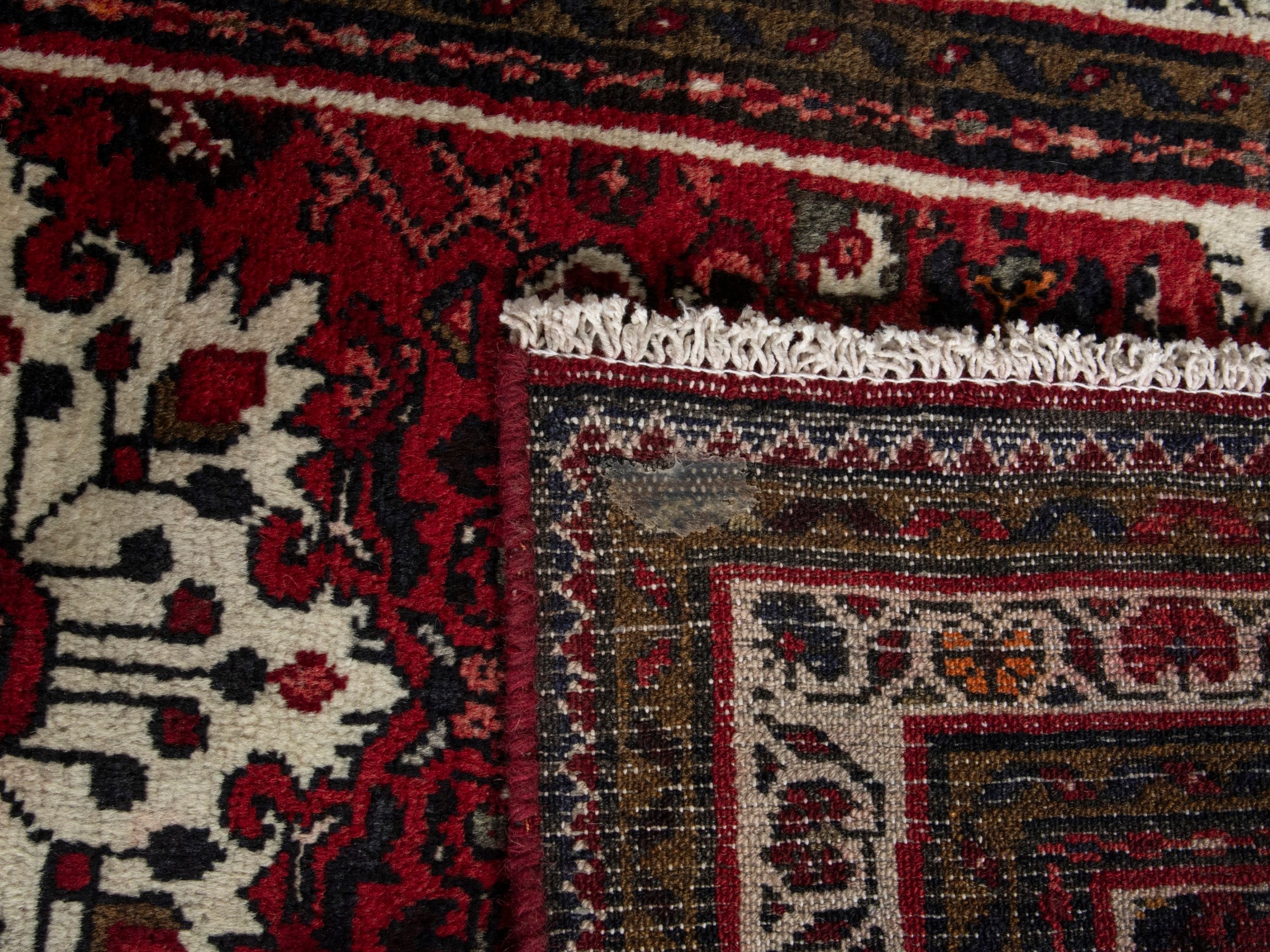 Persian Hamedan accent rug in burgundy and ivory, view 8 of 8
