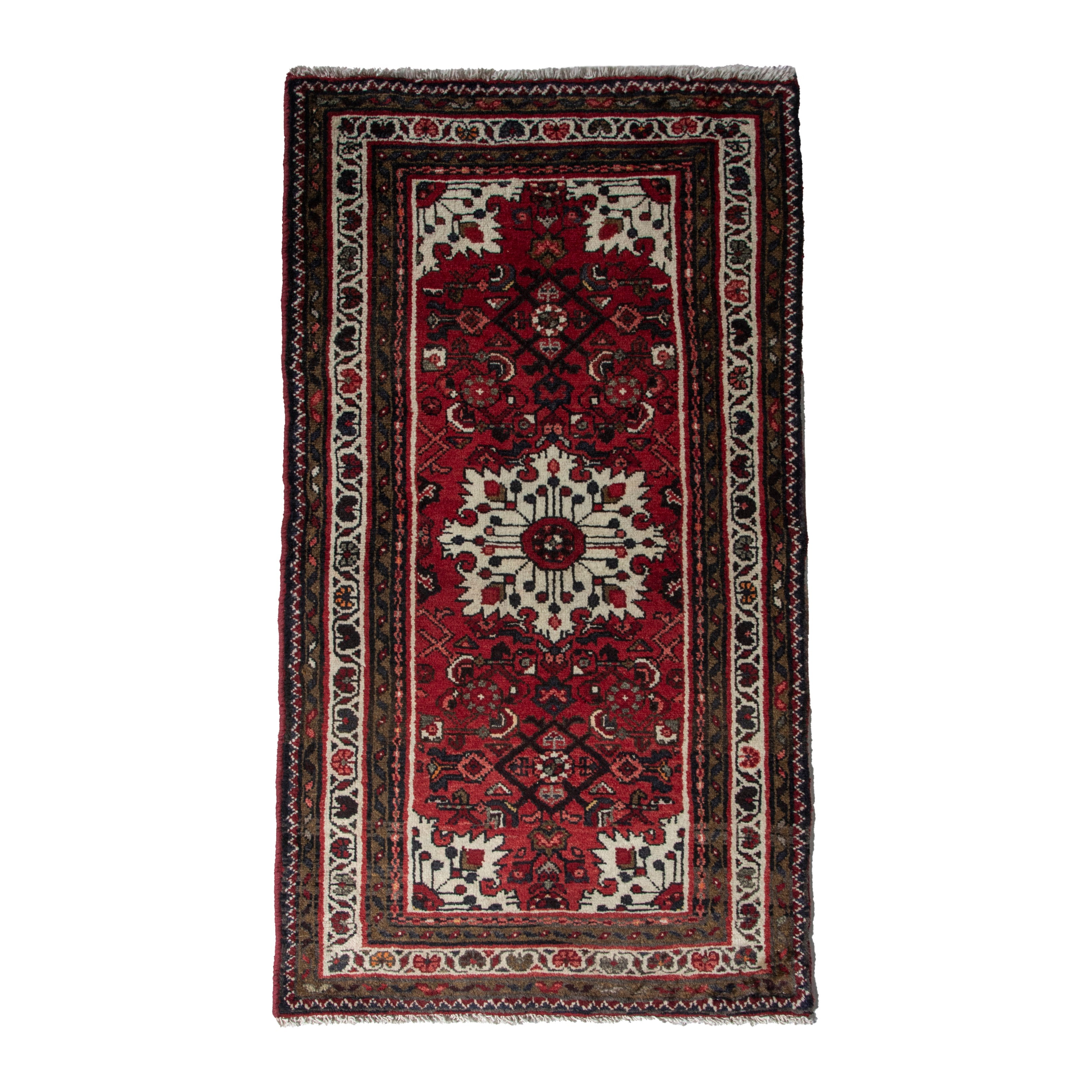 Persian Hamedan accent rug in burgundy and ivory, 2'5" x 4'5"