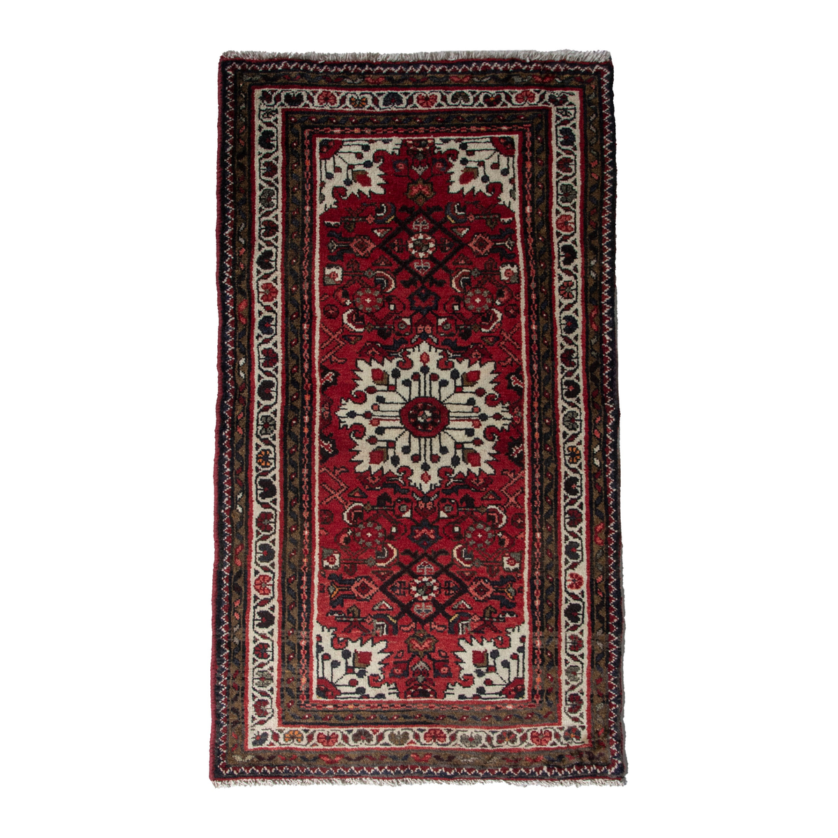 Persian Hamedan accent rug in burgundy and ivory, 2'5" x 4'5"