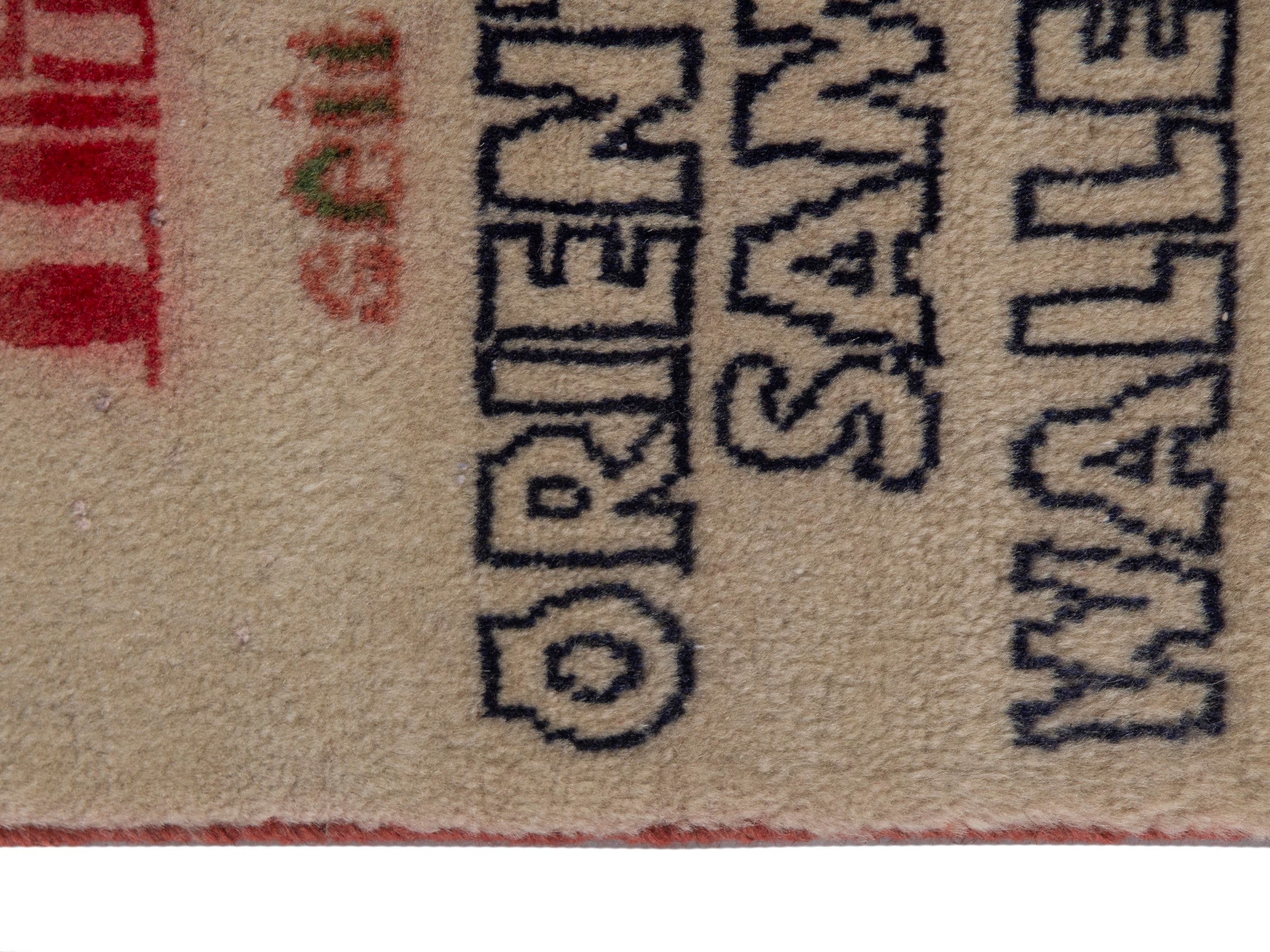 Persian Kashan accent rug in beige and faded red, view 4 of 7