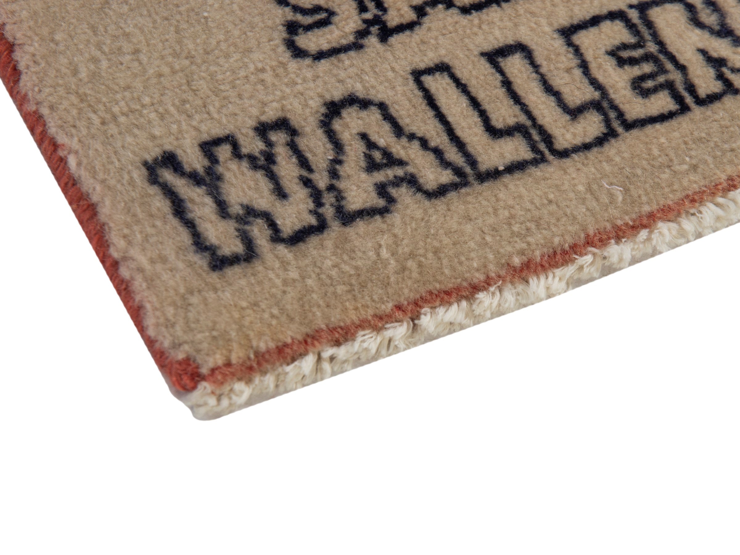 Persian Kashan accent rug in beige and faded red, view 5 of 7