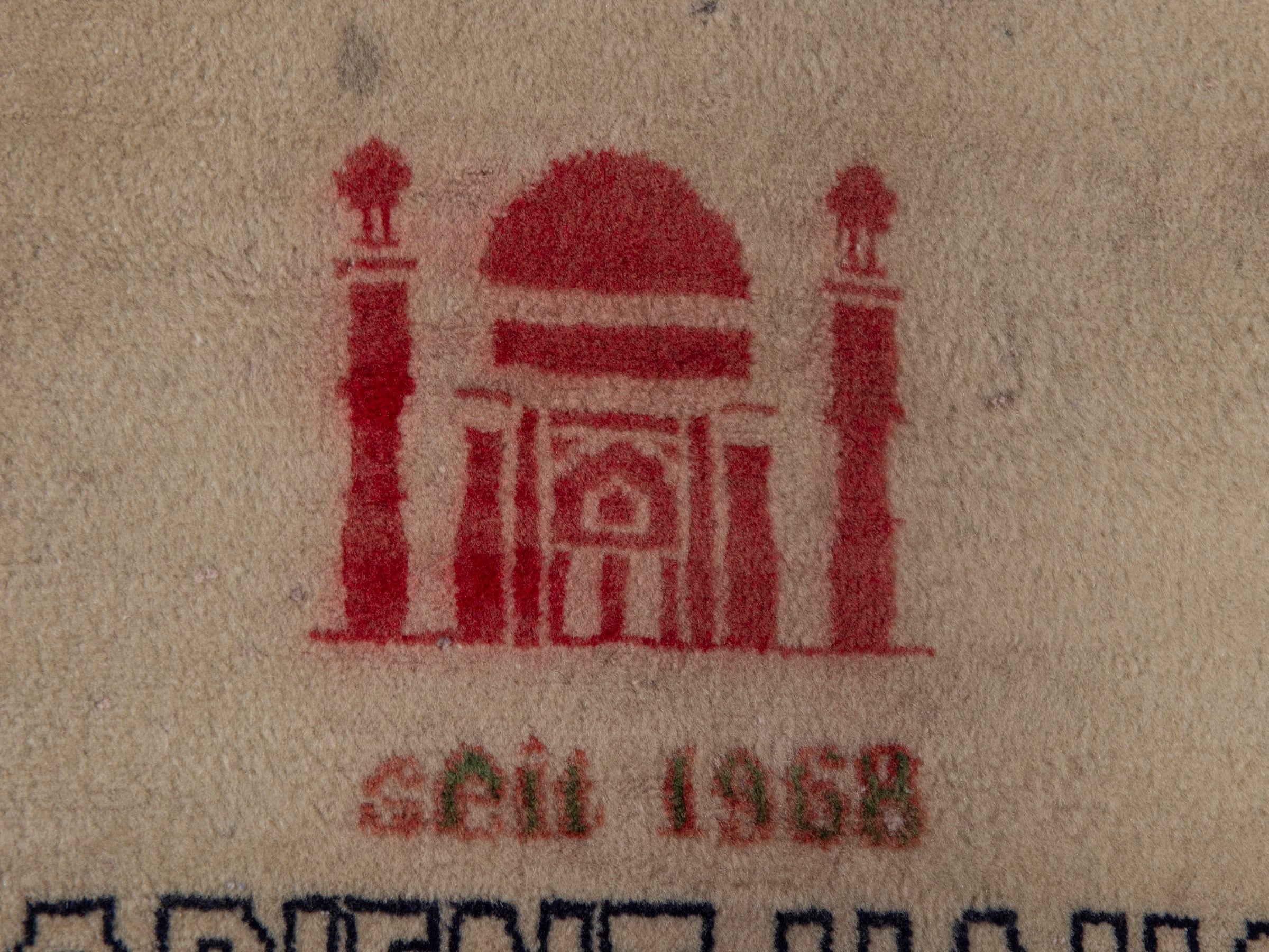 Persian Kashan accent rug in beige and faded red, view 6 of 7