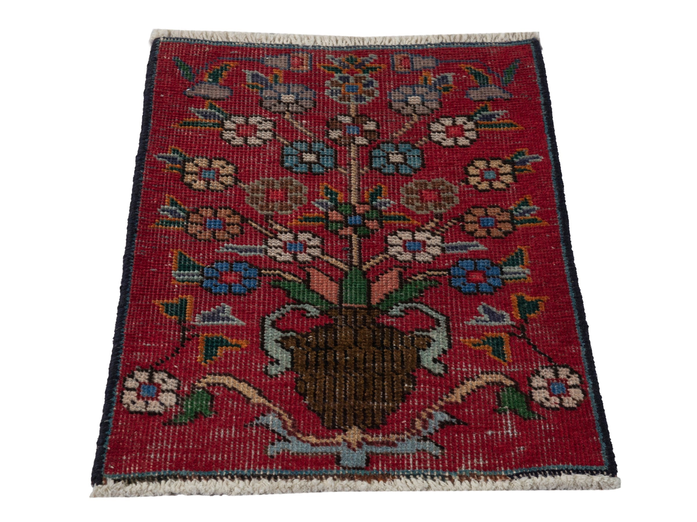 Persian Tabriz accent rug in deep red and cream, view 2 of 7