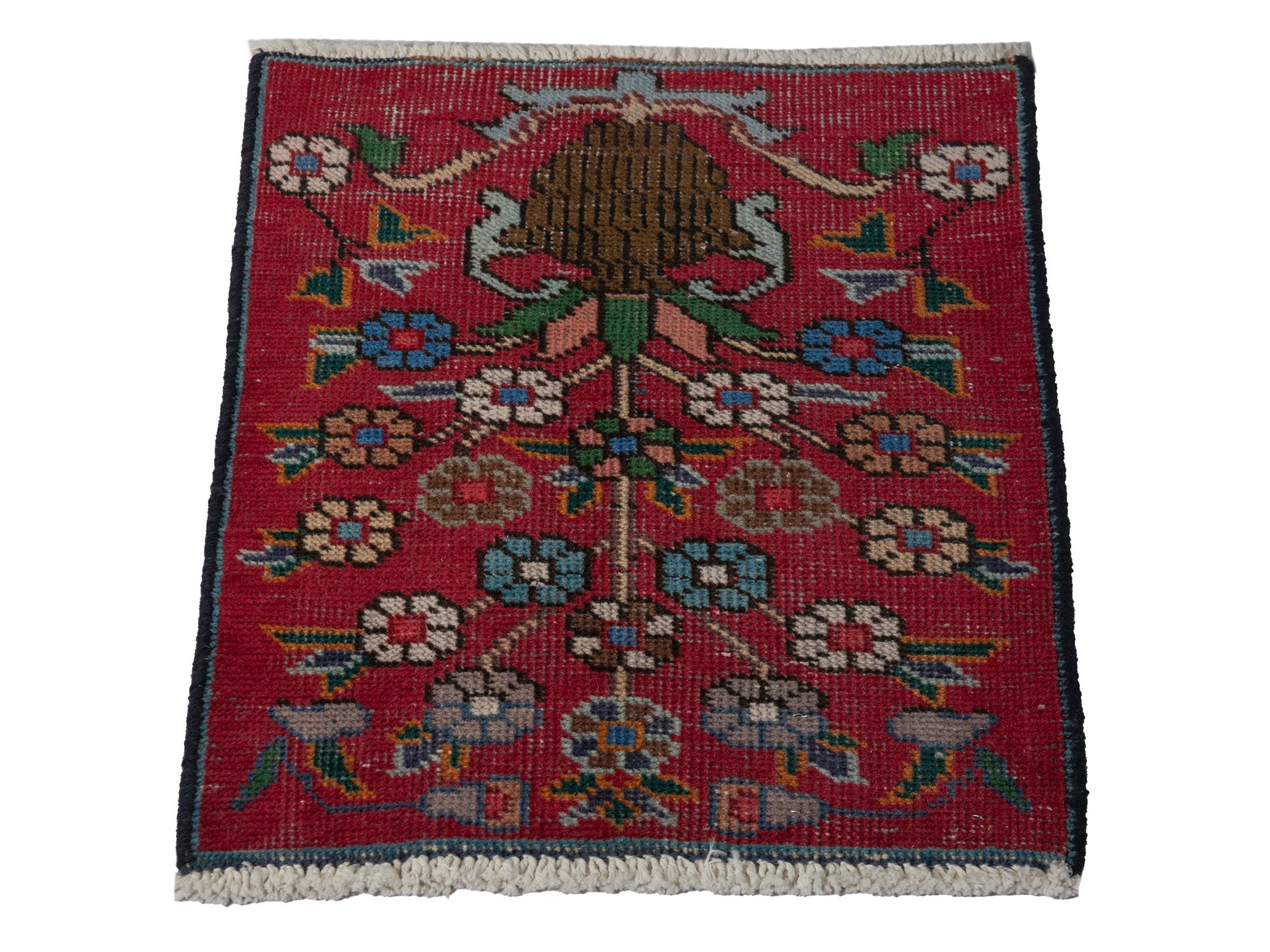 Persian Tabriz accent rug in deep red and cream, view 3 of 7