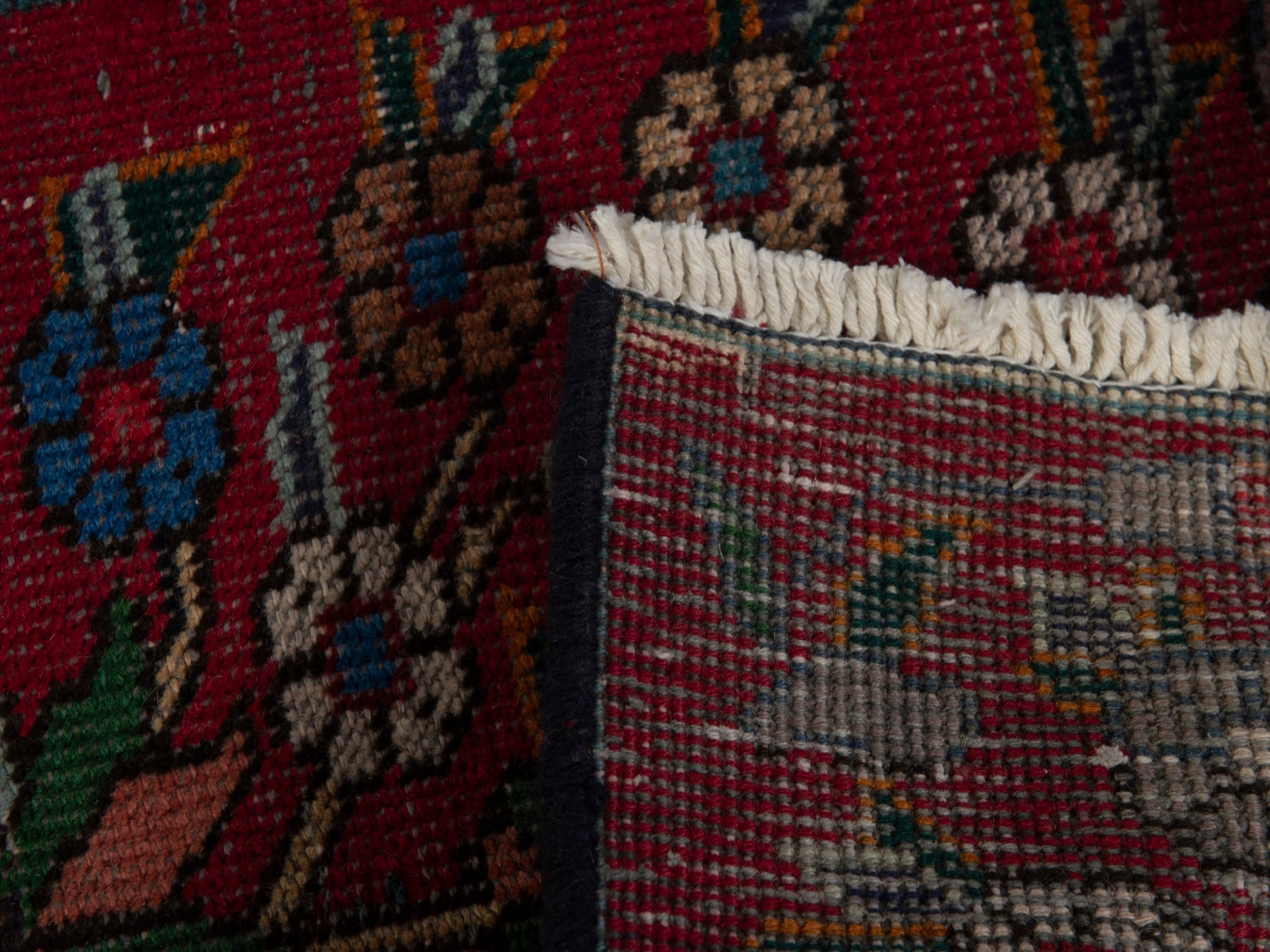 Persian Tabriz accent rug in deep red and cream, view 7 of 7