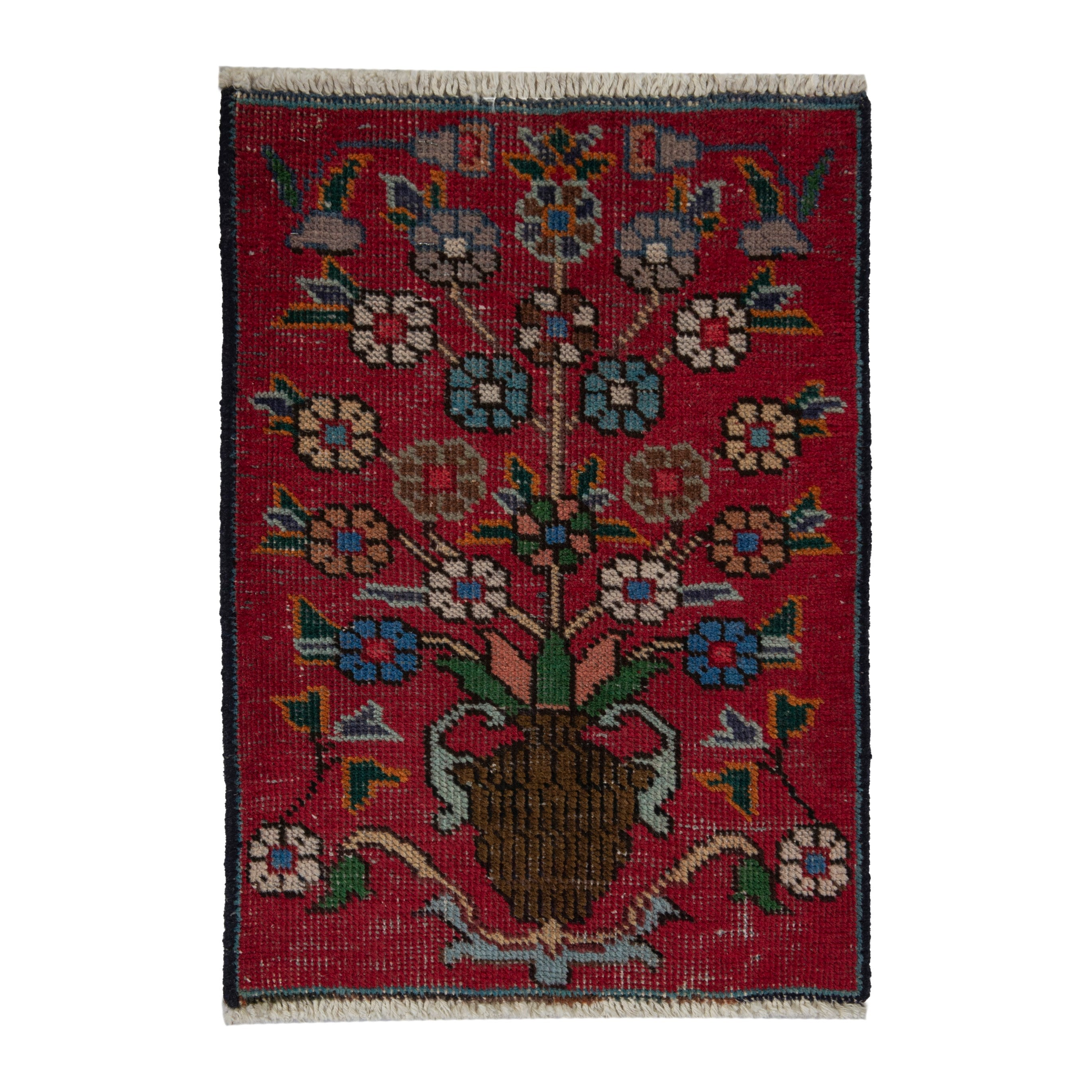 Persian Tabriz accent rug in deep red and cream, 1'6" x 2'1"