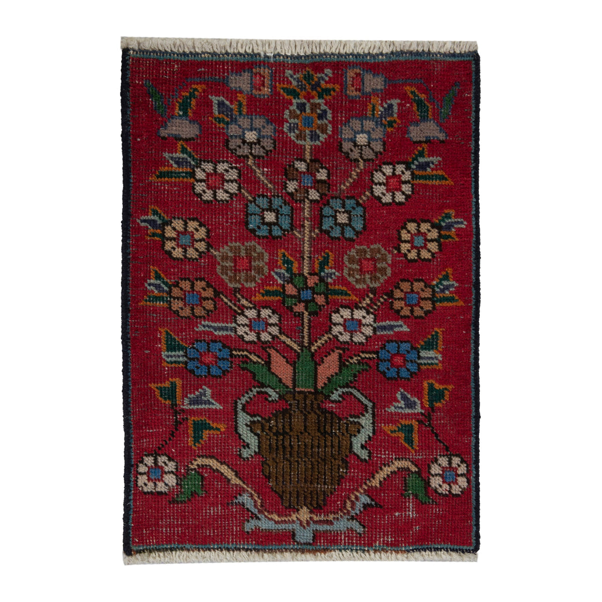 Persian Tabriz accent rug in deep red and cream, 1'6" x 2'1"