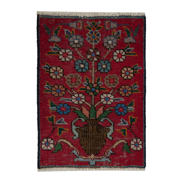 Persian Tabriz accent rug in deep red and cream, 1'6" x 2'1"