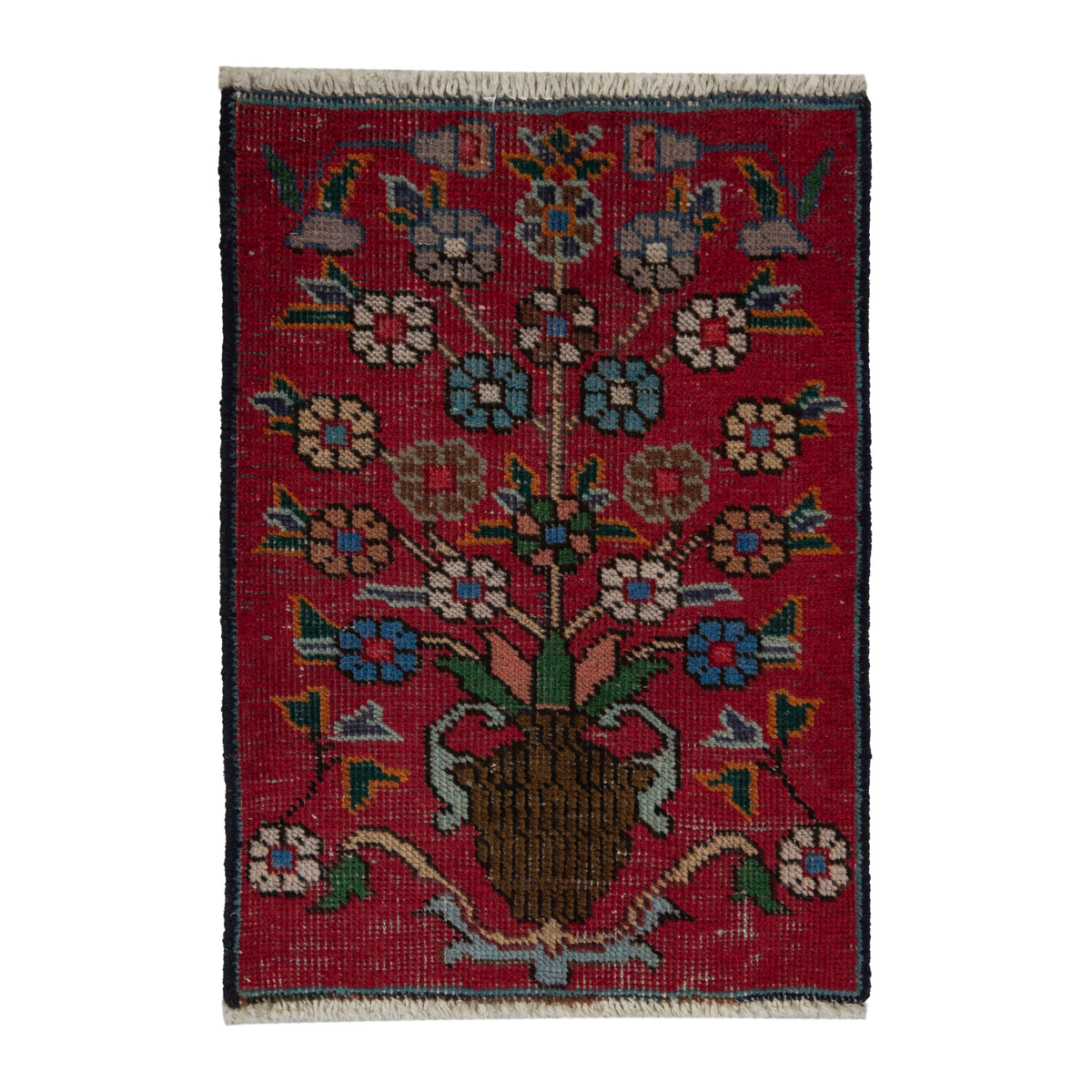 Persian Tabriz accent rug in deep red and cream, 1'6" x 2'1"