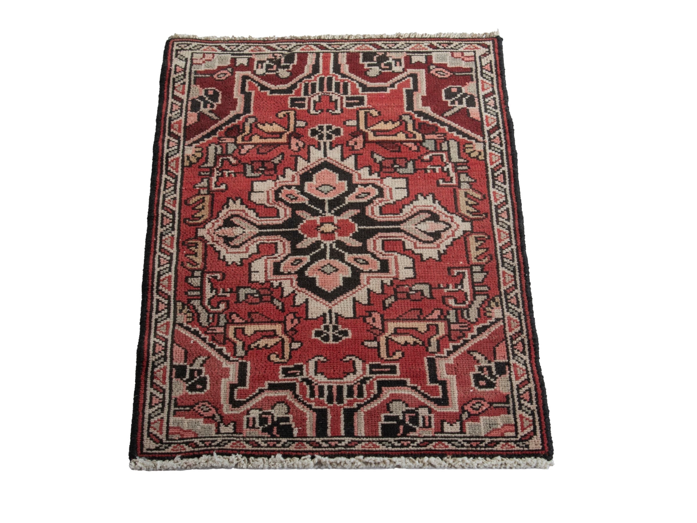 Persian Hamedan accent rug in burgundy and cream, view 2 of 8