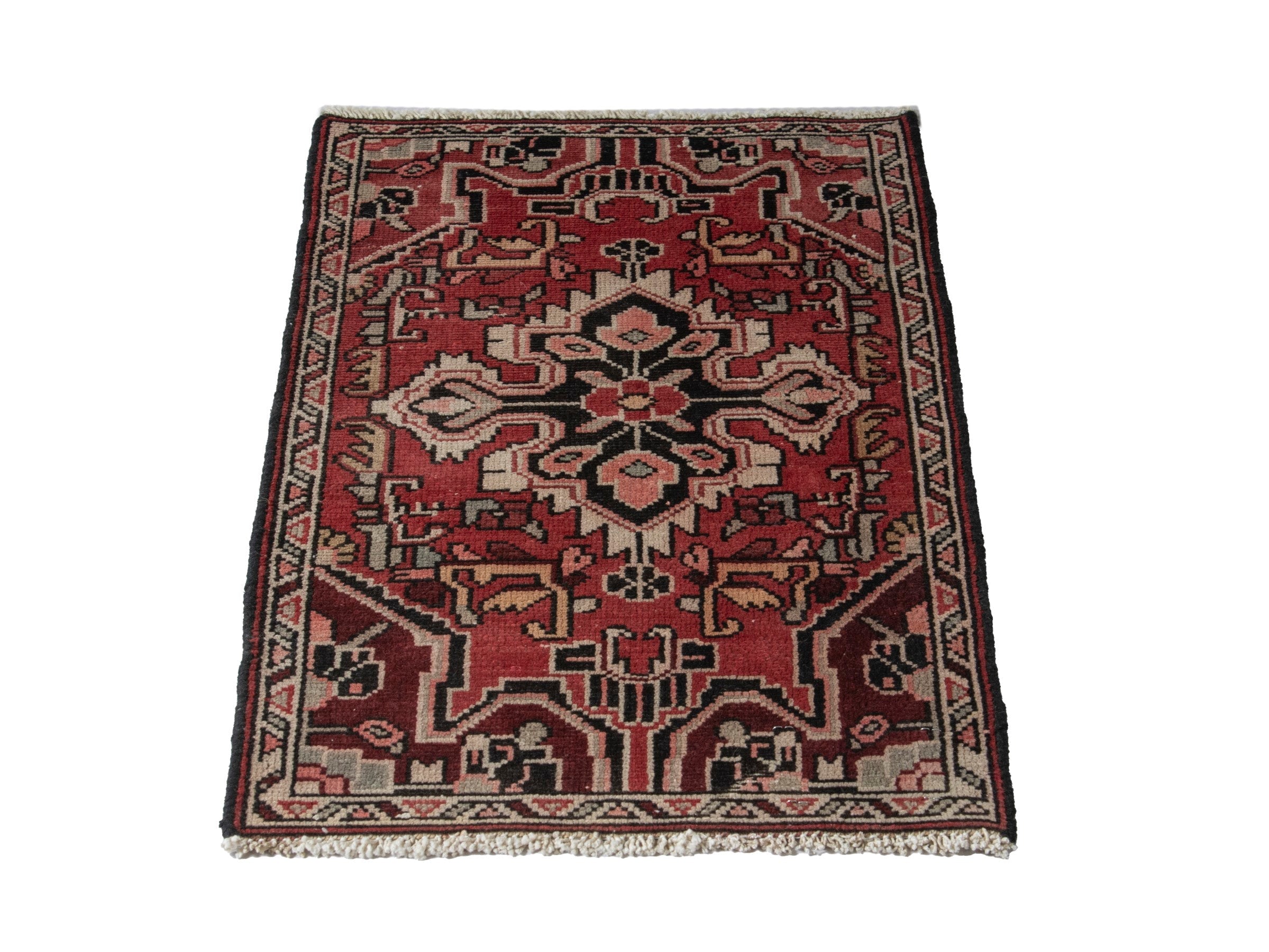 Persian Hamedan accent rug in burgundy and cream, view 3 of 8