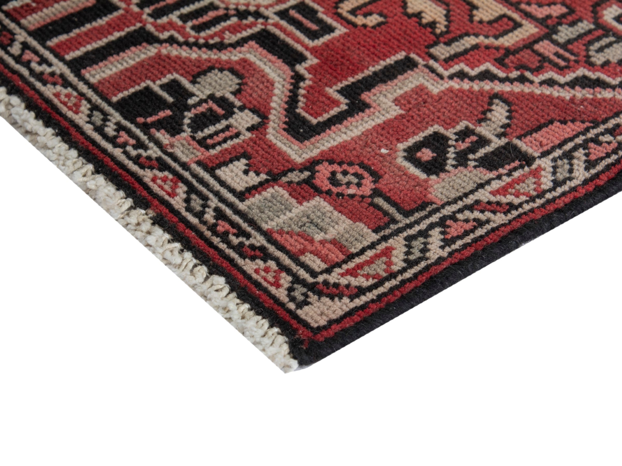Persian Hamedan accent rug in burgundy and cream, view 5 of 8