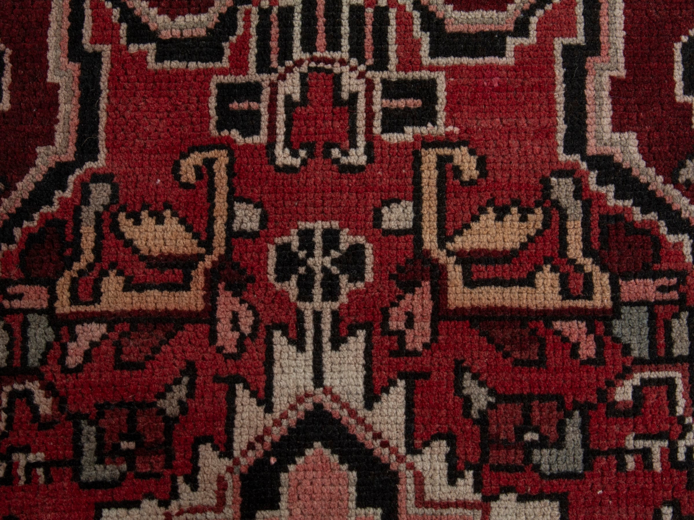 Persian Hamedan accent rug in burgundy and cream, view 6 of 8