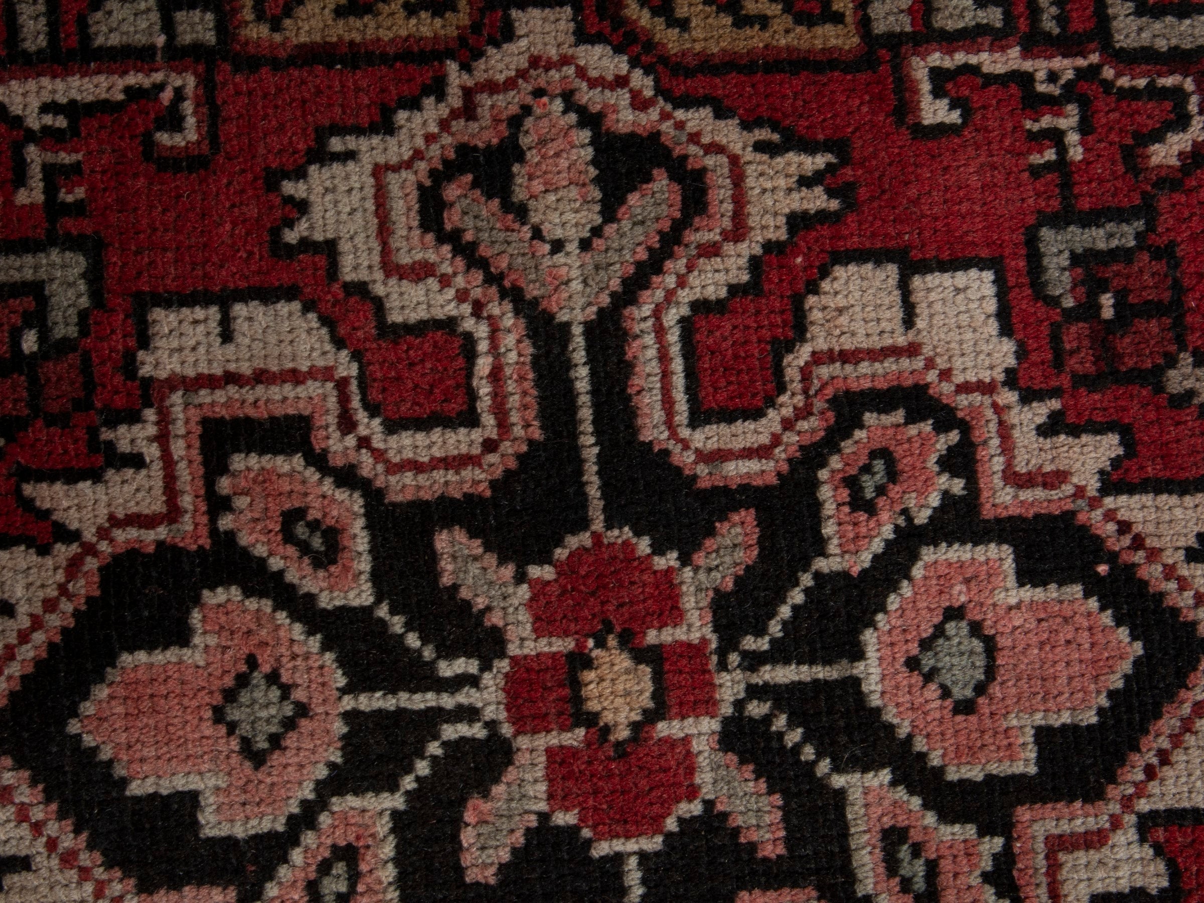 Persian Hamedan accent rug in burgundy and cream, view 7 of 8