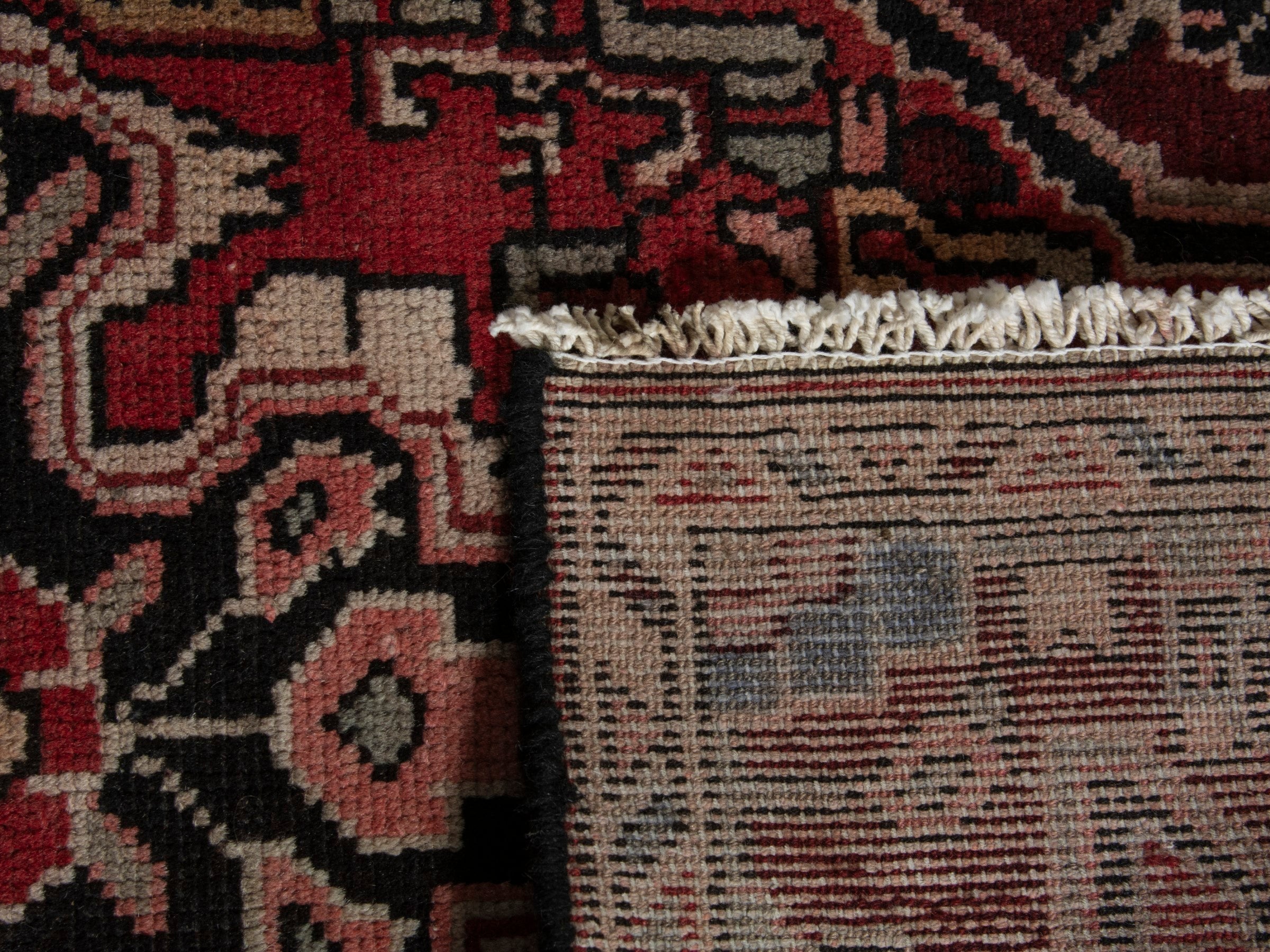 Persian Hamedan accent rug in burgundy and cream, view 8 of 8